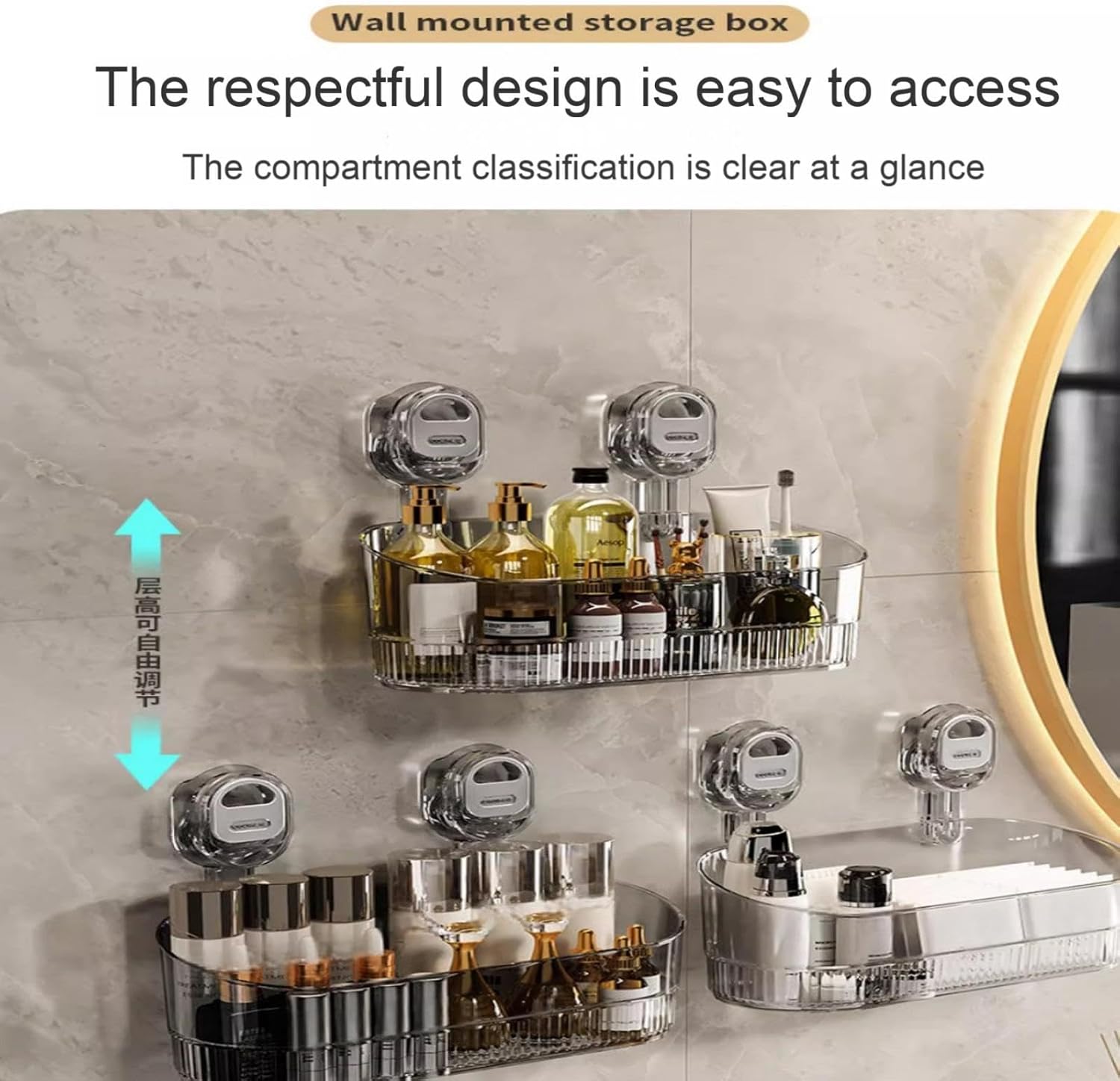 No-Drill Suction Cup Shower Caddy Organizer - Transparent White
