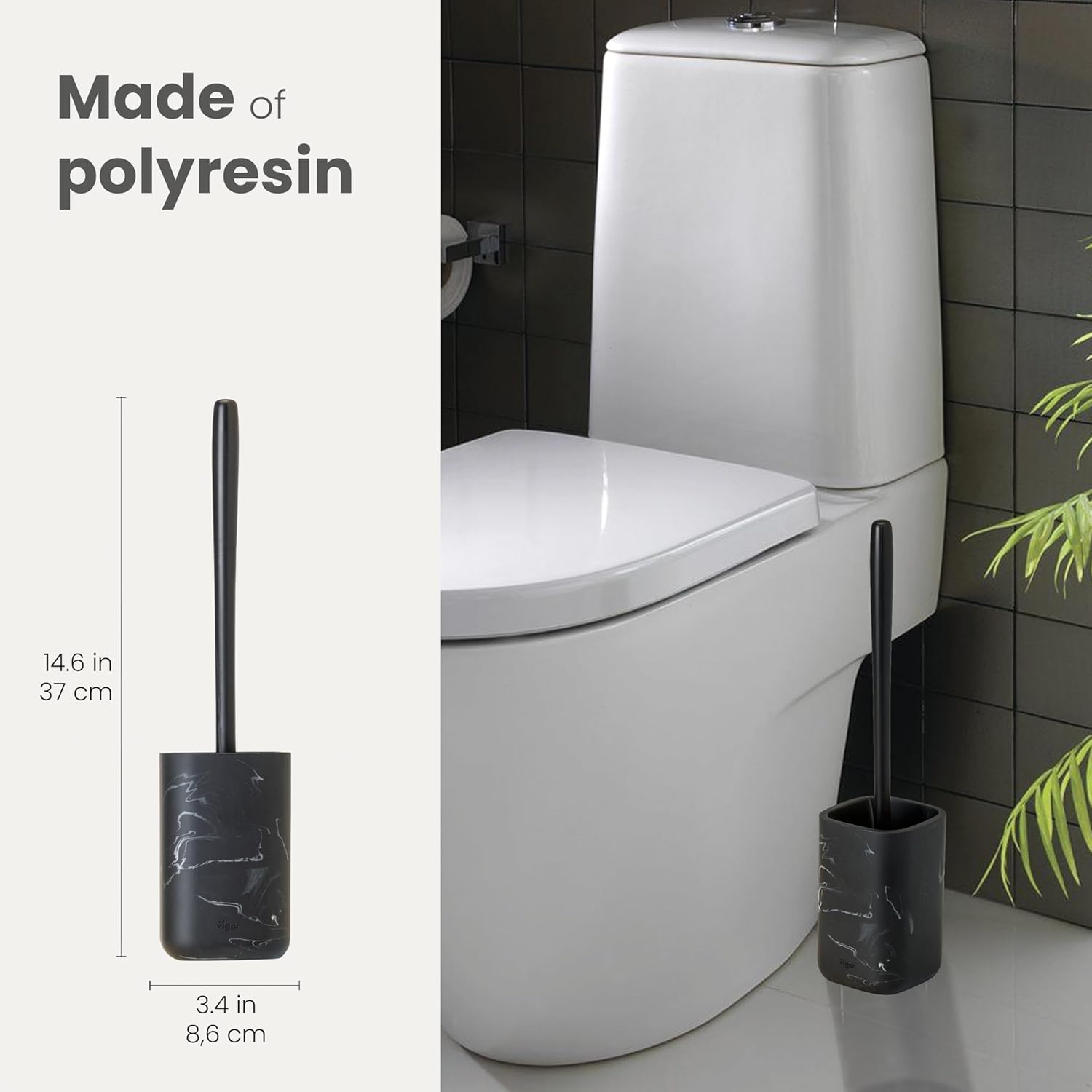 Vigar Zense Toilet Brush and Holder Set Black Marble