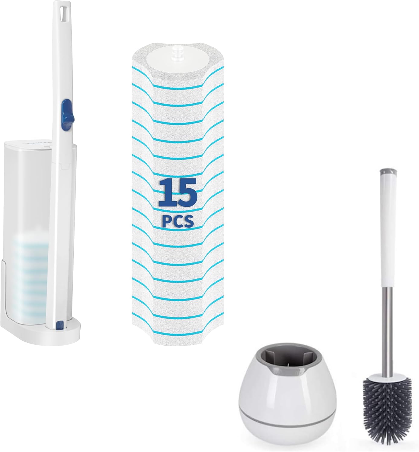 BOOMJOY Toilet Cleaning Bundle with 15 Pads and Classic Brush