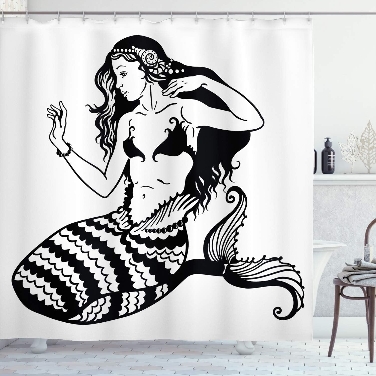 Ambesonne Underwater Mermaid Shower Curtain Set with Hooks
