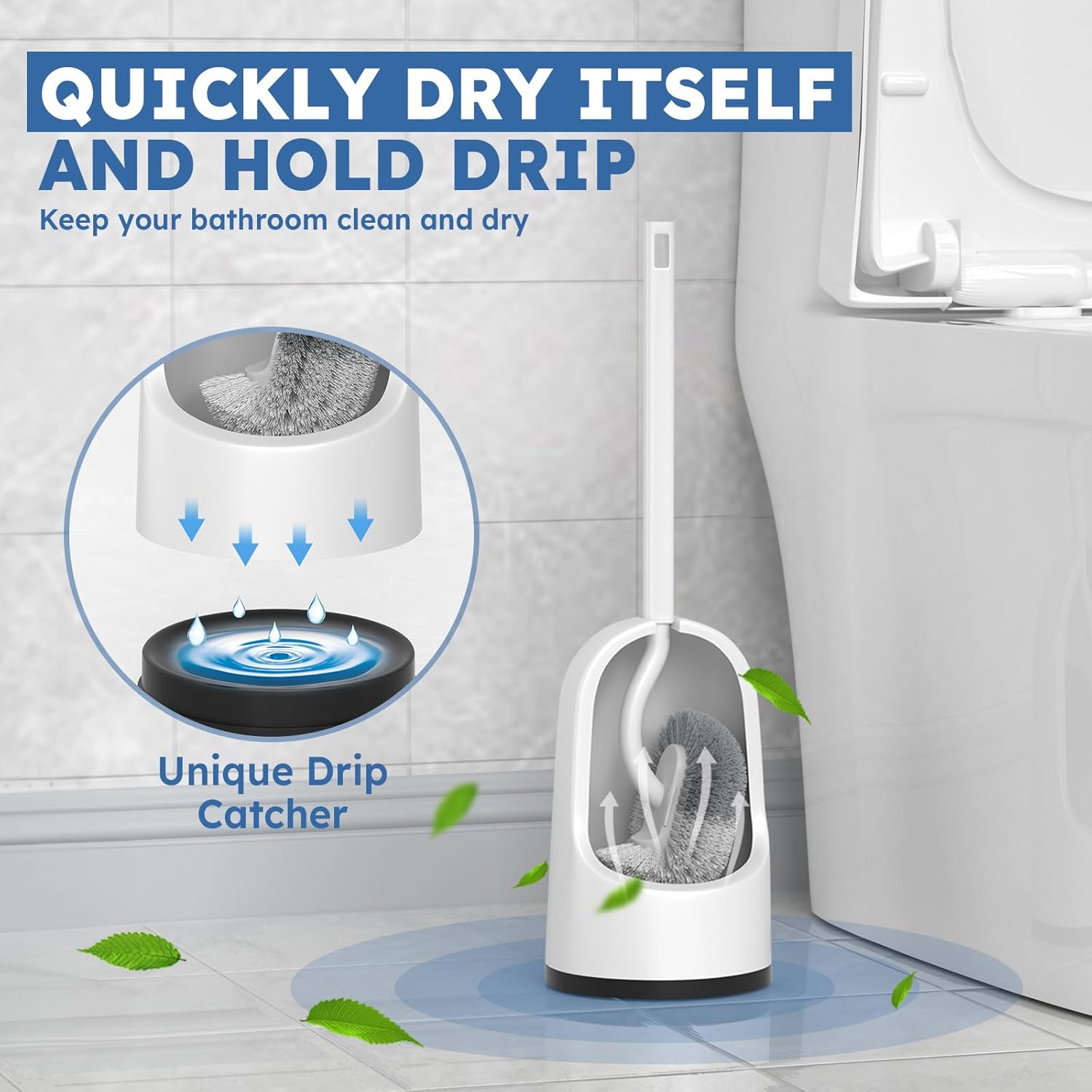 TRENTI Toilet Brush 2-Pack Set with Holder and Extra Long Handle