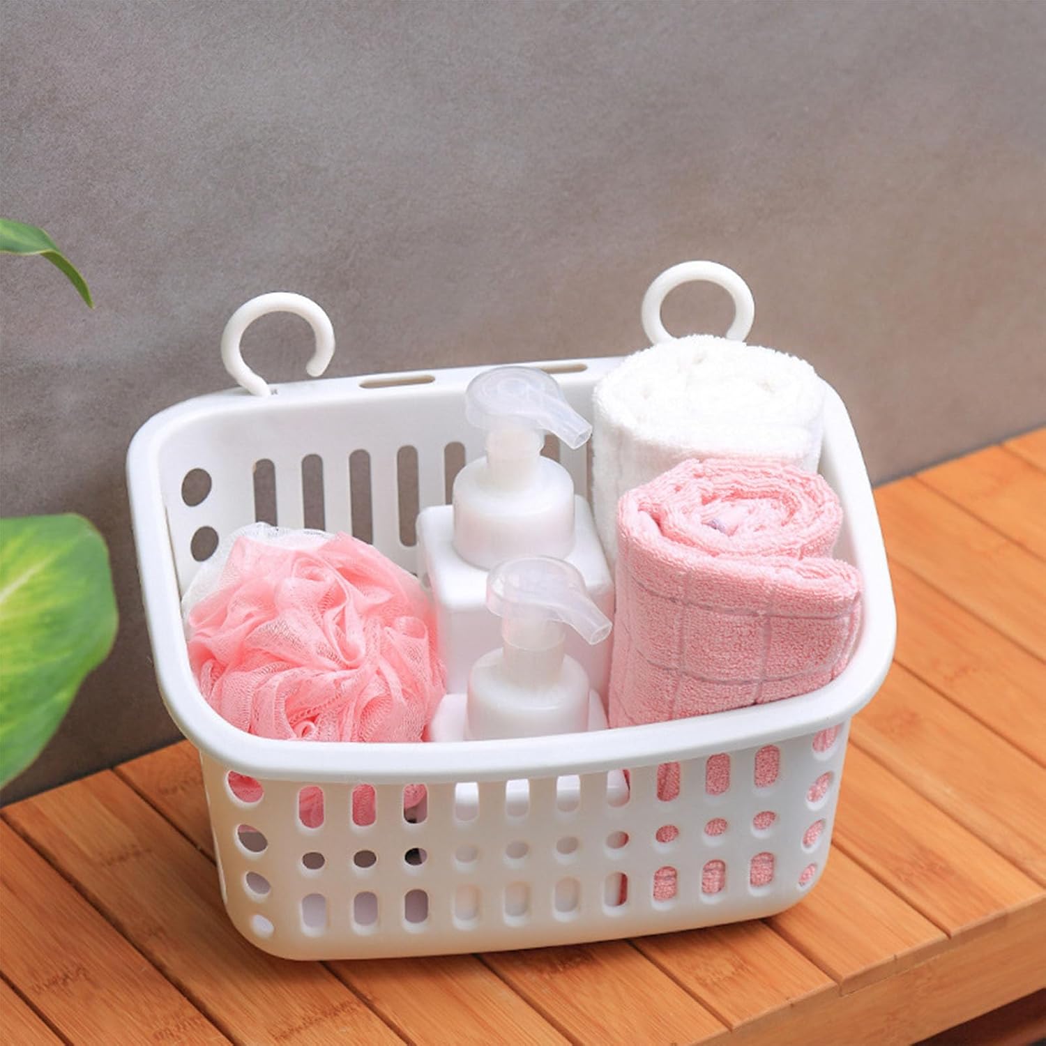 Plastic Hanging Shower Caddy with Draining Holes White 1