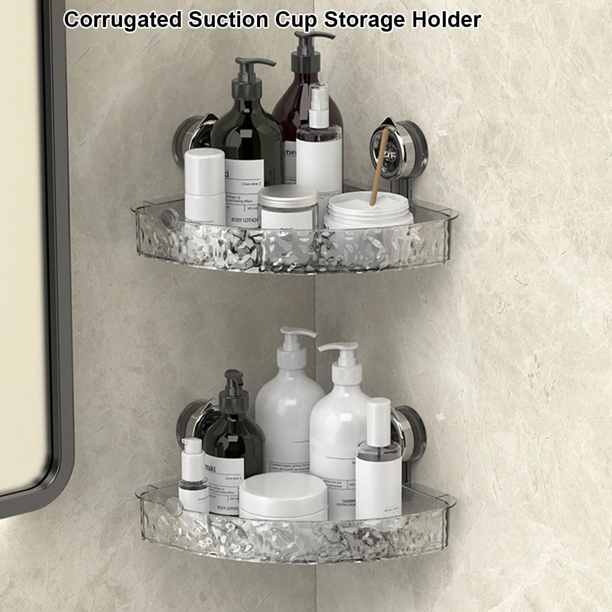 VSERM Clear Suction Cup Storage Shelf No Drill Bathroom Caddy 1pc Rectangle