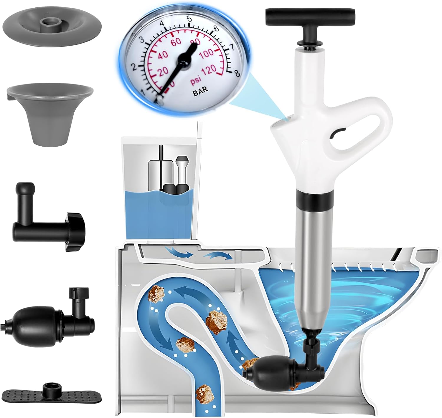 High Pressure Toilet Plunger with Air Barometer
