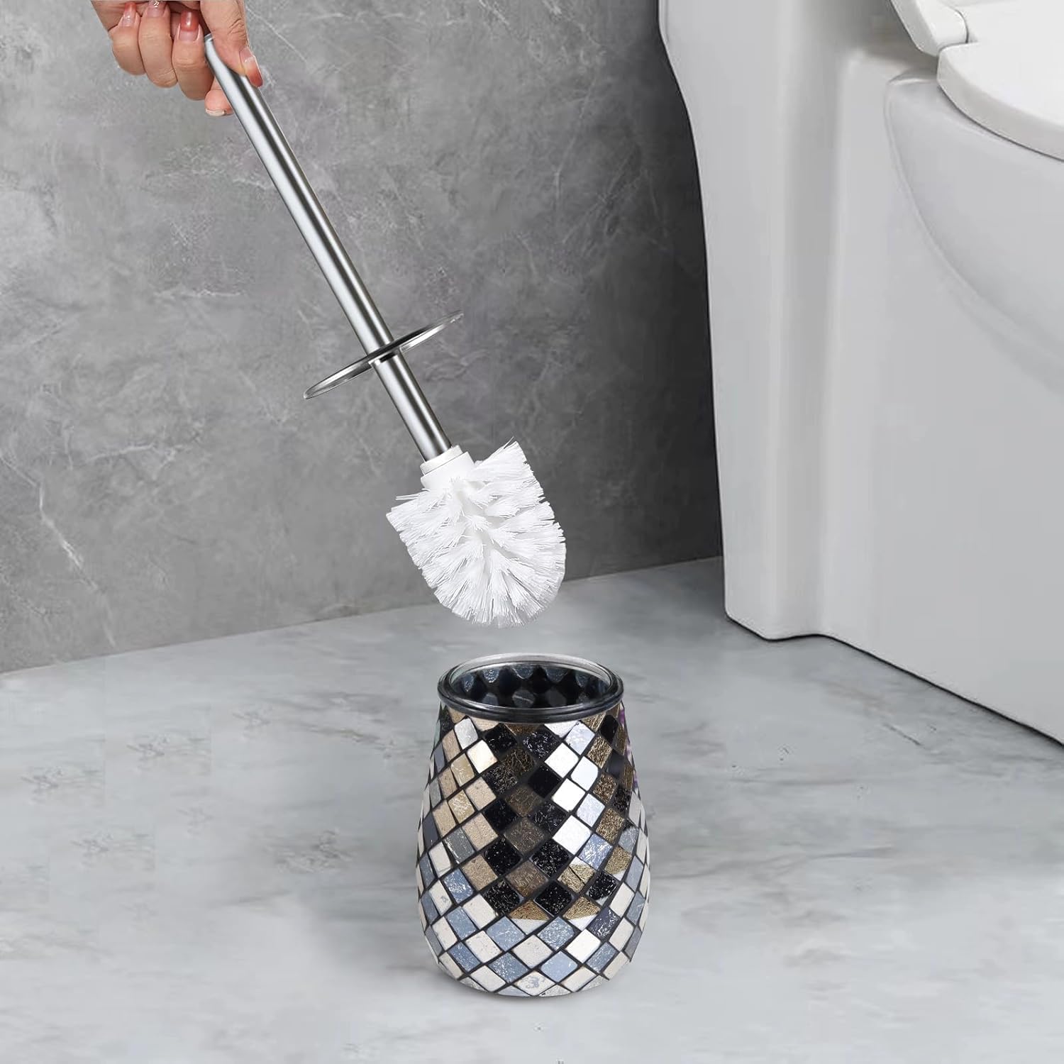Modern Toilet Brush and Holder Set Black Gold 1
