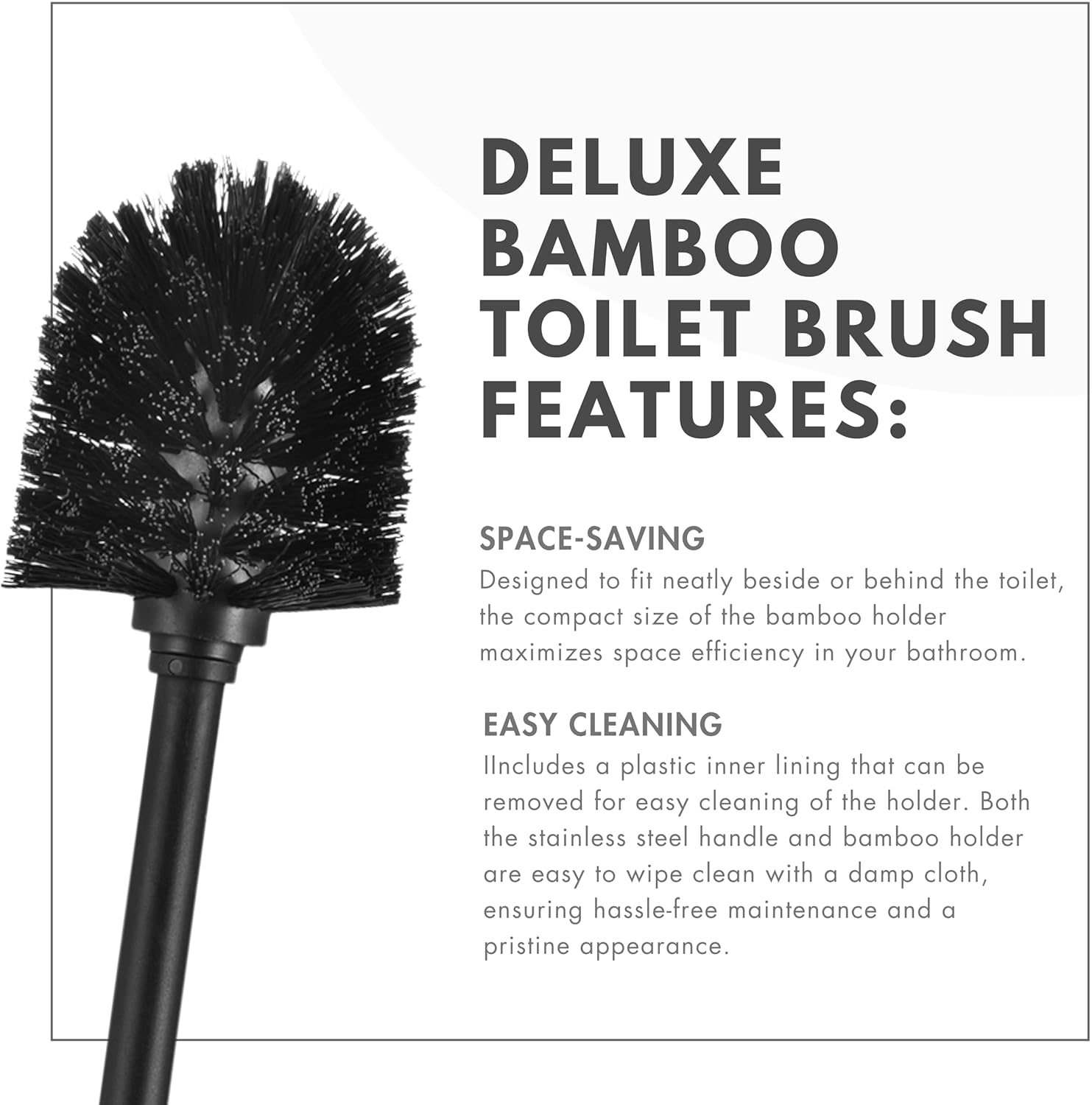 Deluxe Toilet Brush with Bamboo Holder and Stainless Steel Handle