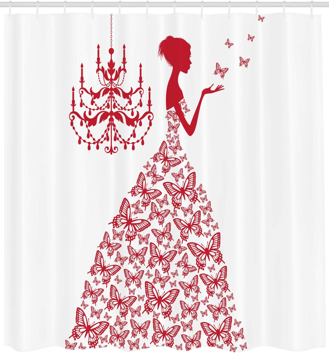 Ambesonne Love Shower Curtain Set with Hooks Red and White