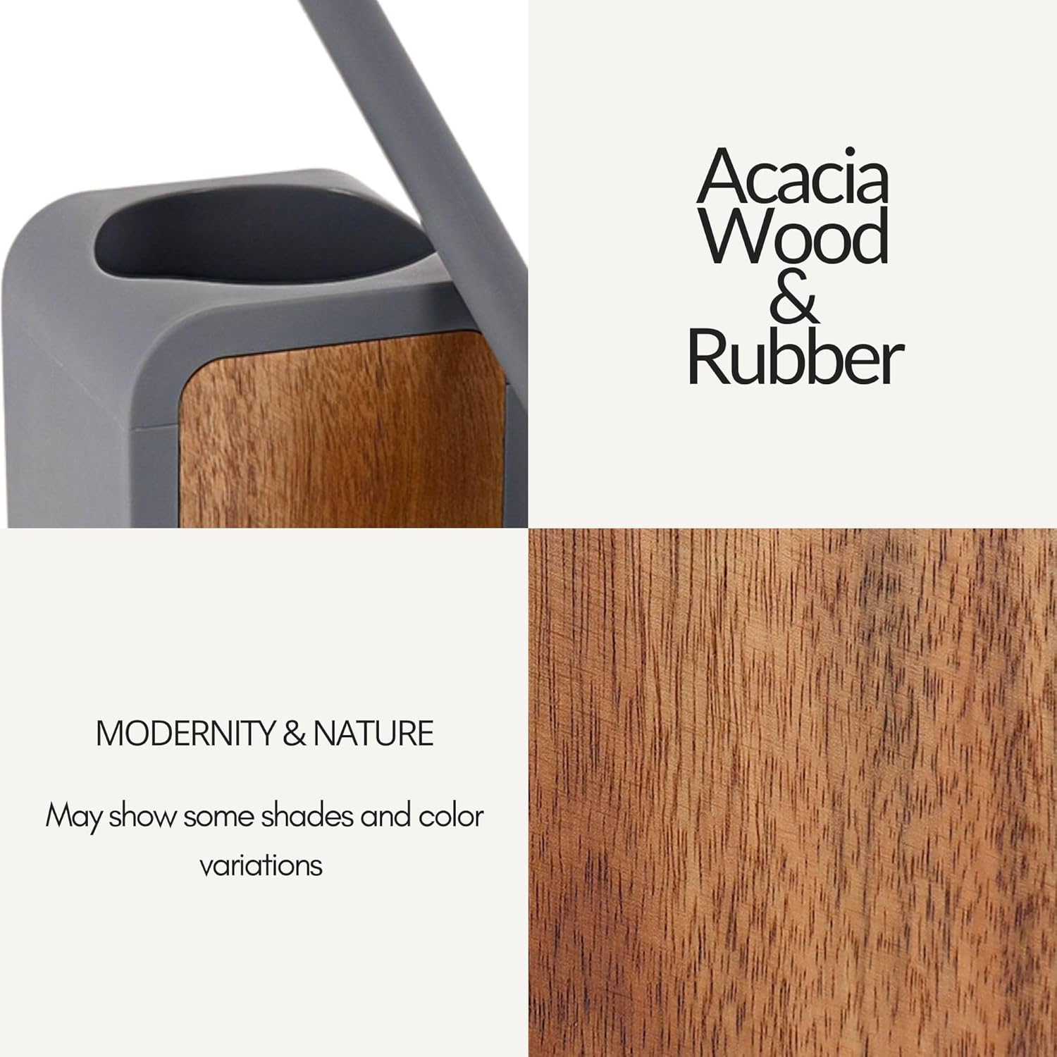 EVIDECO Toilet Brush with Holder Gray Rubber and Acacia