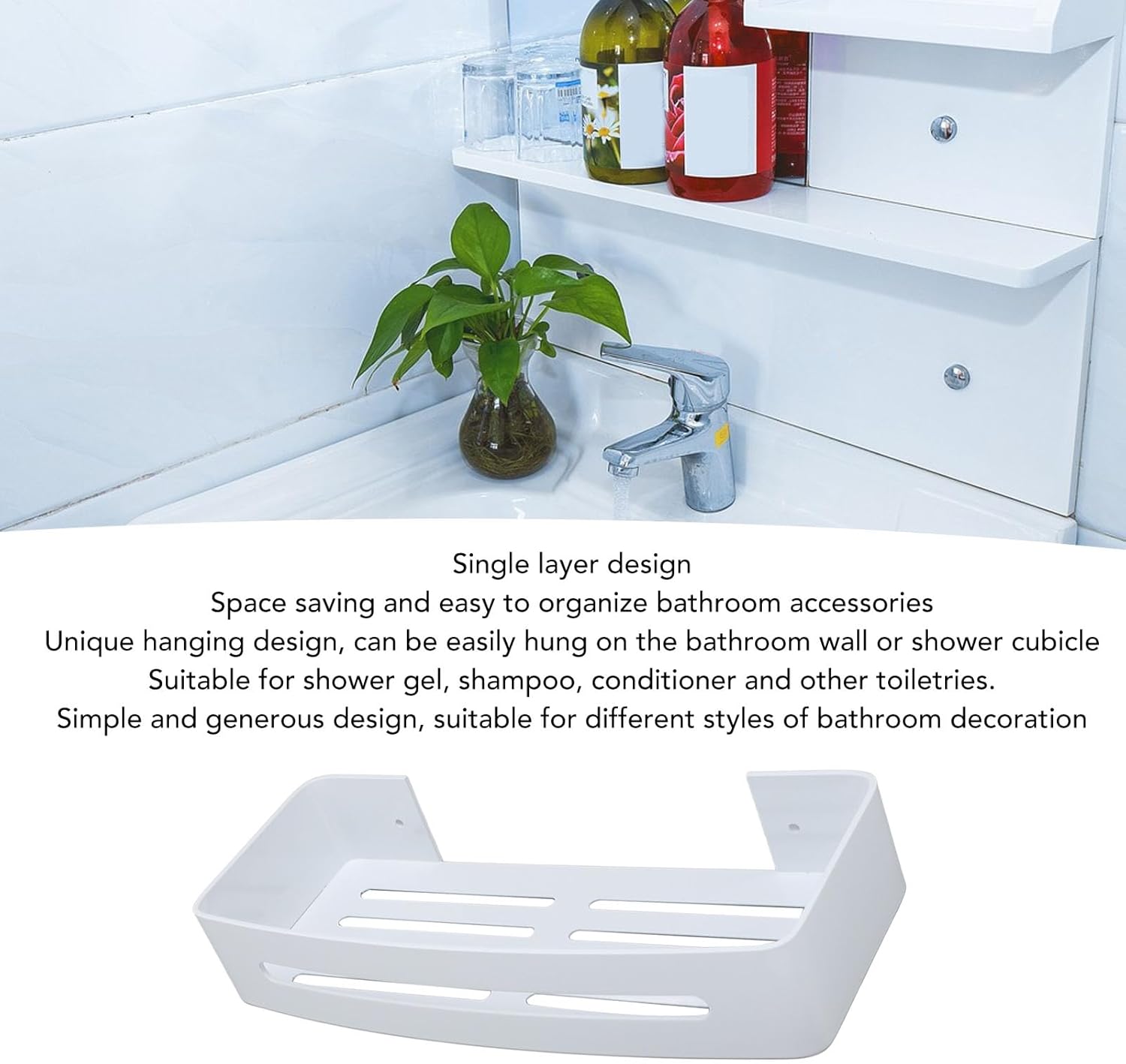 Pssopp Bathroom Wall Mounted Shelf Space Aluminum Shower Rack White