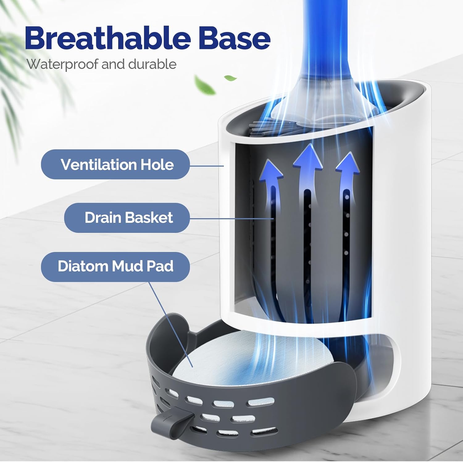 Hamitor Toilet Brush Holder Set with Silicone Brush and Refillable Handle