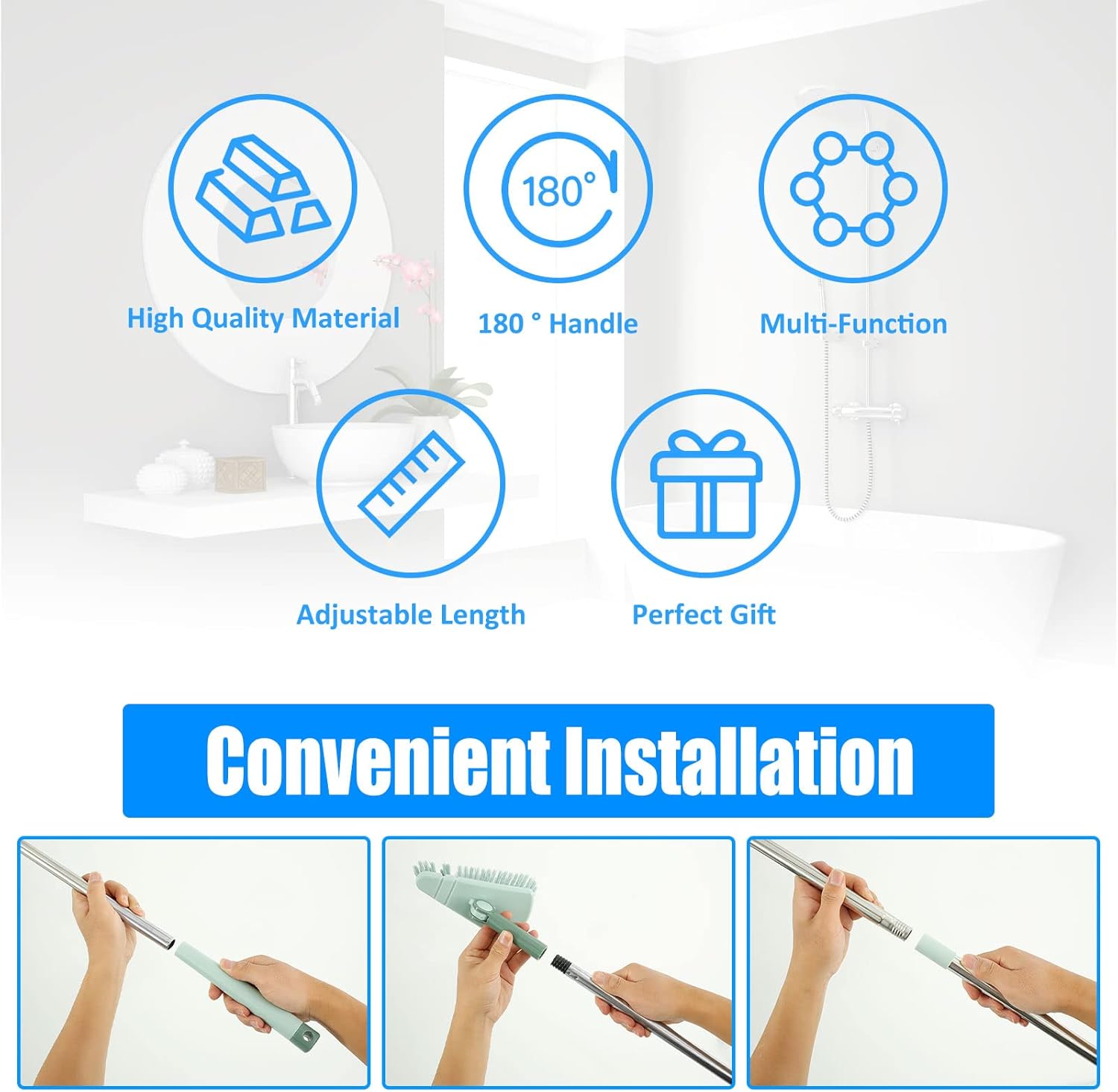 SAEHAEYEE Triangle Shower Floor Brush with Flexible Head and Long Handle
