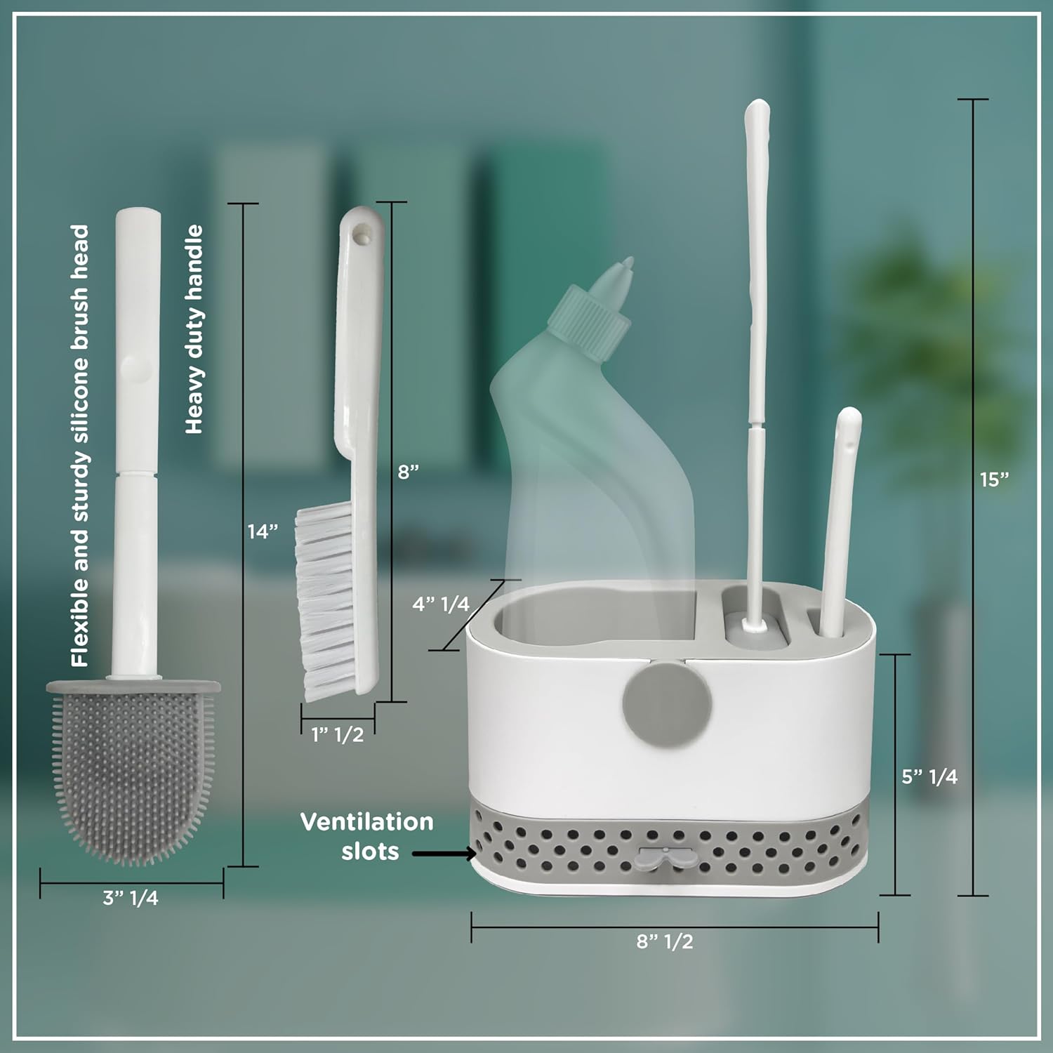 Silicone Toilet Brush Set with Holder and Ventilation Base
