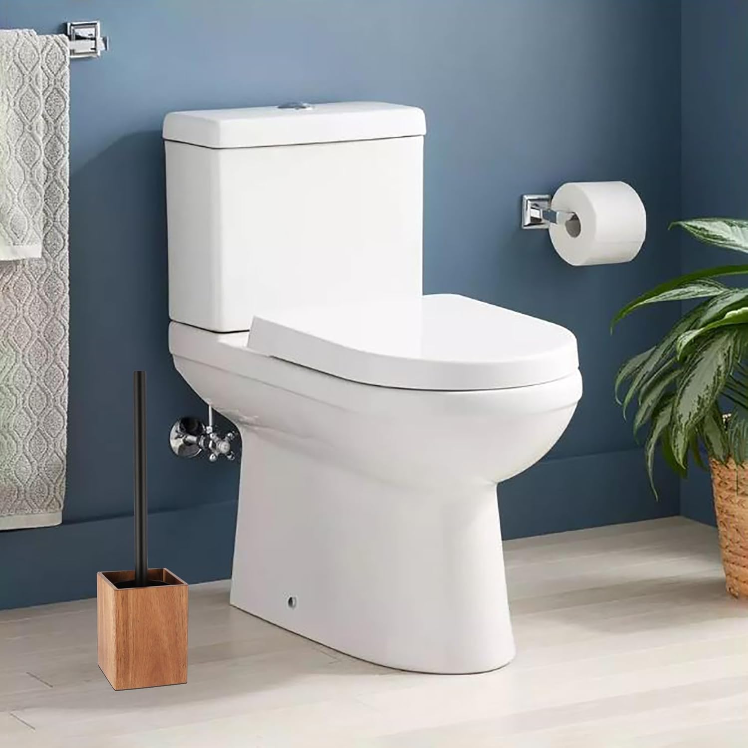 EVIDECO Acacia Toilet Brush Set Brown Square