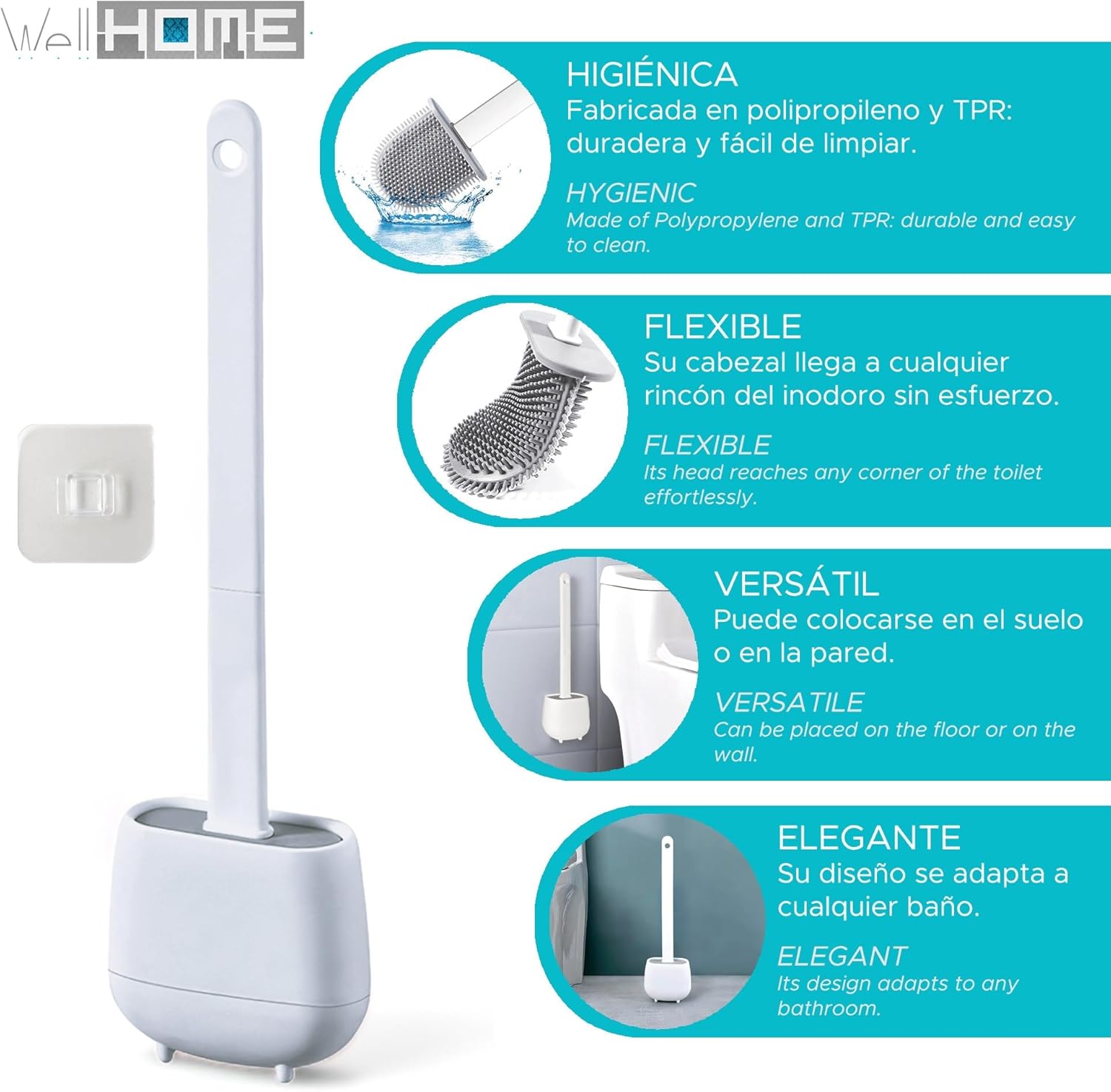 WELL HOME Toilet Brush and Holder White 360 Deep Cleaning
