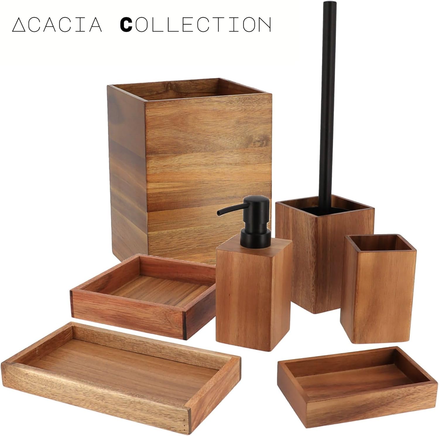 EVIDECO Acacia Toilet Brush Set Brown Square