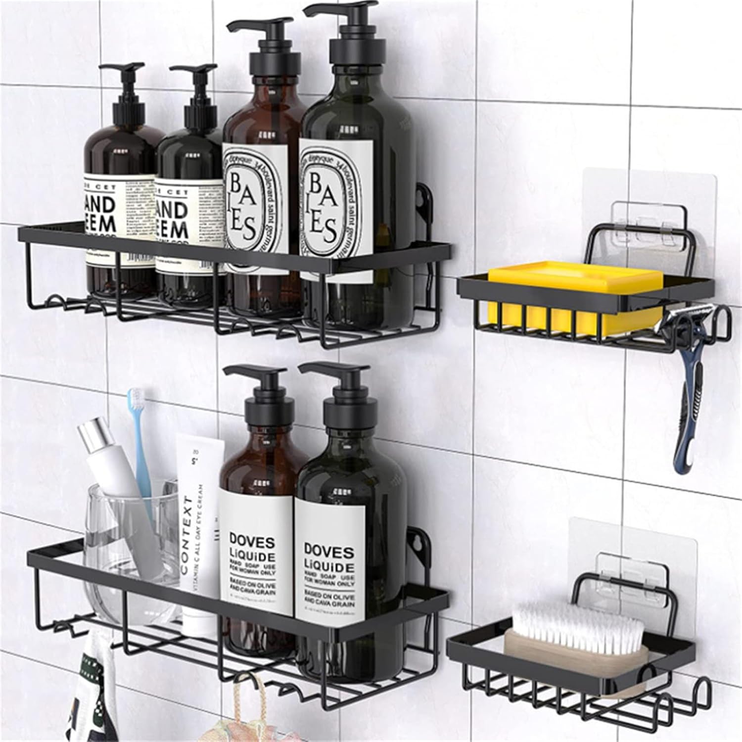 Shower Caddy 4 Pack Adhesive Organizer with Large Capacity and Rustproof Stainless Steel