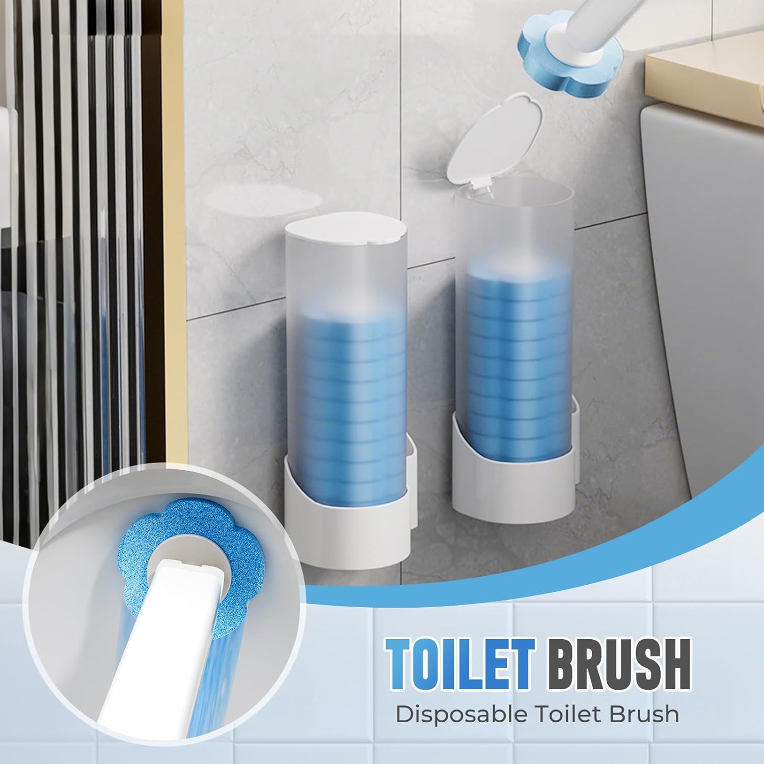 2025 Disposable Toilet Brush Set with 6 Heads and Non-Skid Handle