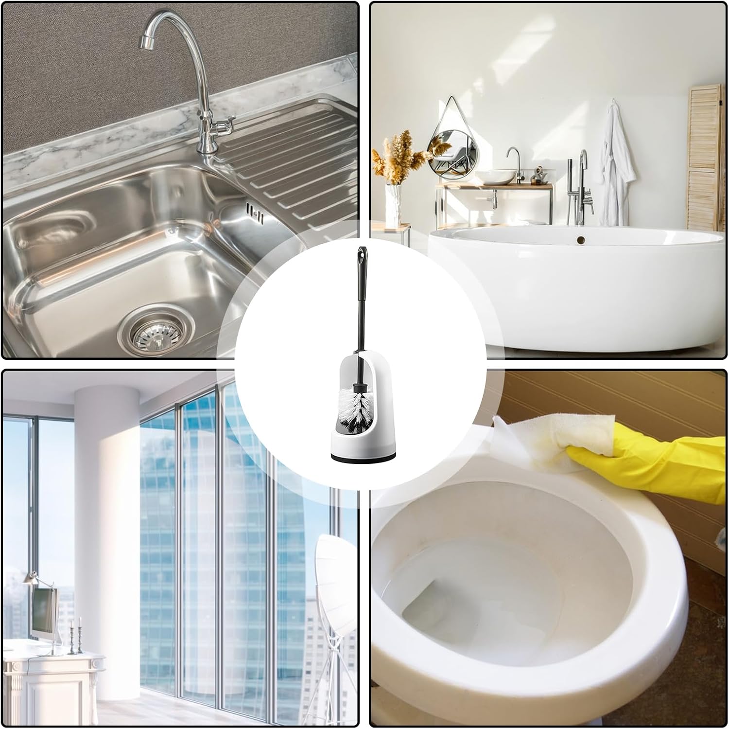 Vansza Toilet Brush Set with Long Handle and Drip-Proof Holder 1