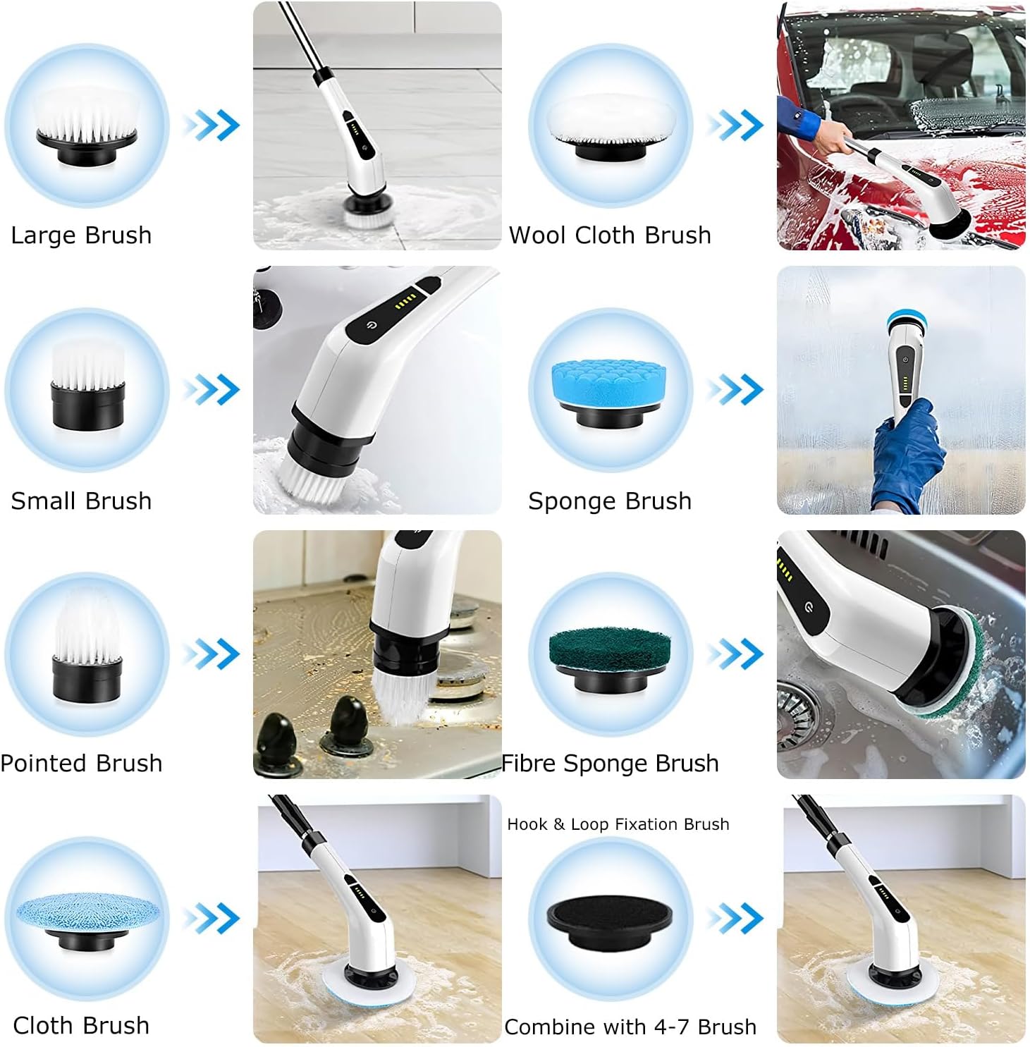 Cordless Telescopic Electric Toilet Brush with 8 Replaceable Heads