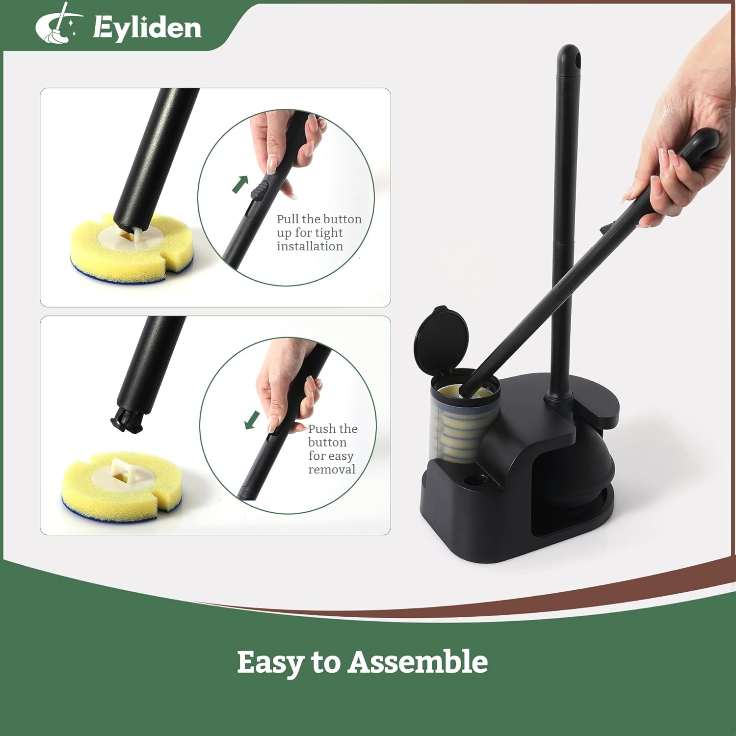 Eyliden Toilet Bowl Wand Kit and Plunger Combo Black