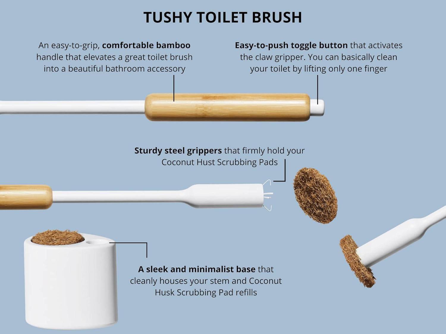 TUSHY Brush - Eco-Friendly Coconut Scrubber with Tea Tree Oil