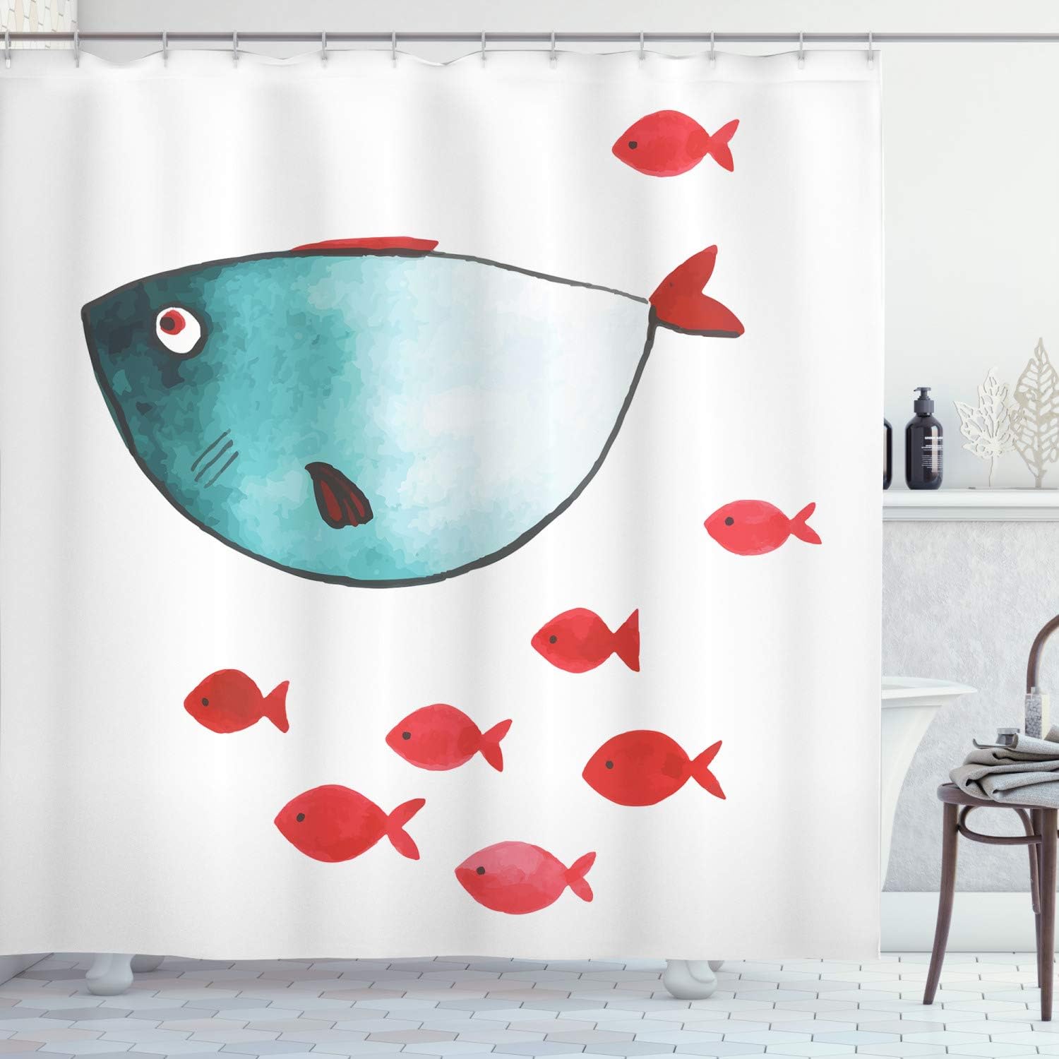 Ambesonne Cartoon Fish Shower Curtain Set with Hooks