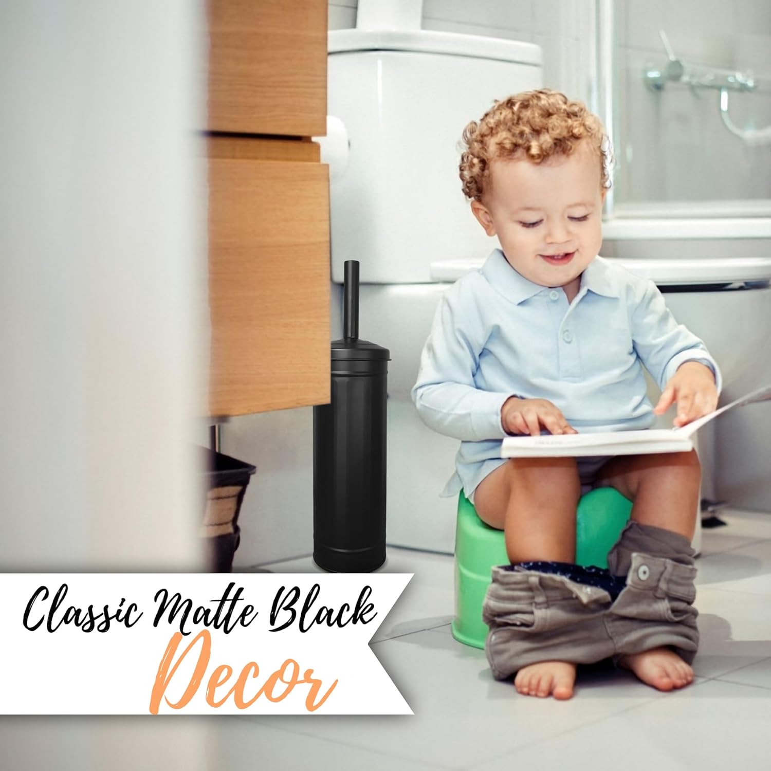 Autumn Alley Black Toilet Brush Holder Set