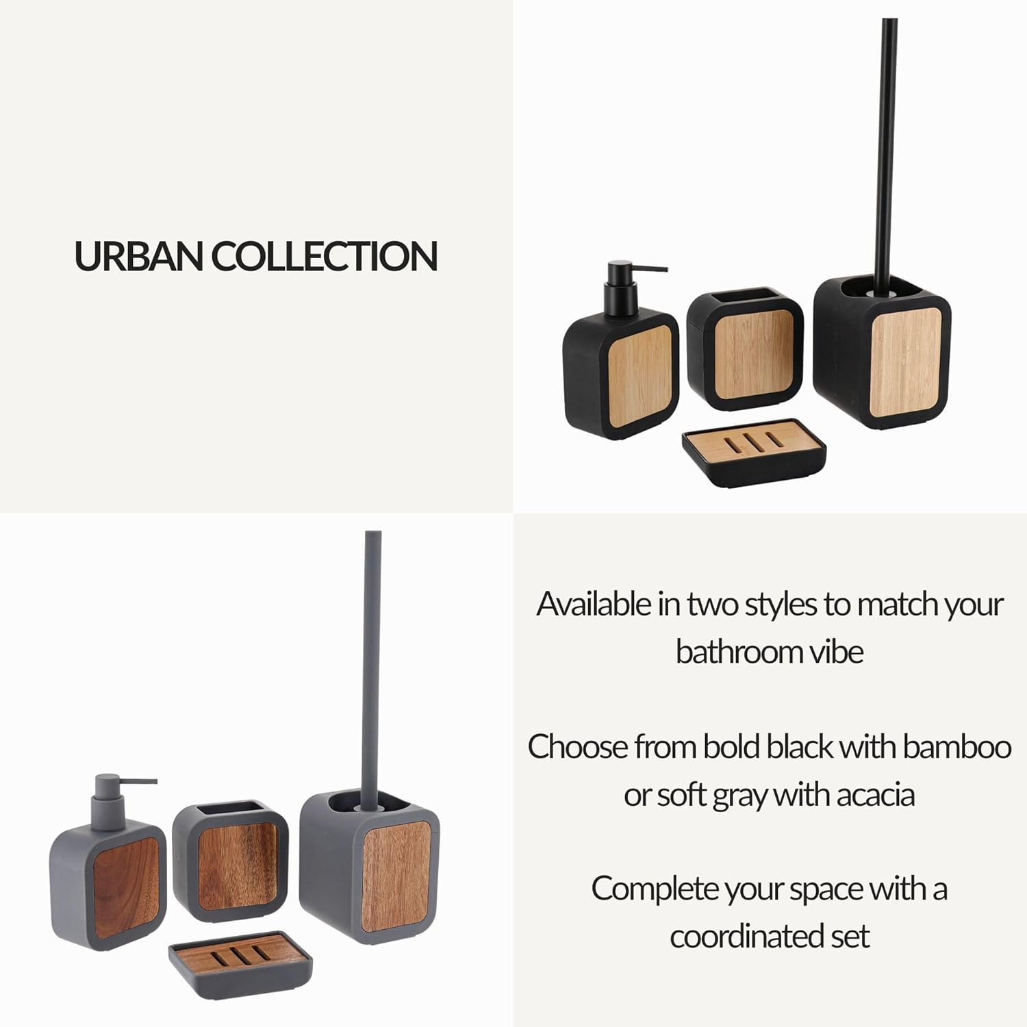 EVIDECO Toilet Brush with Holder Gray Rubber and Acacia