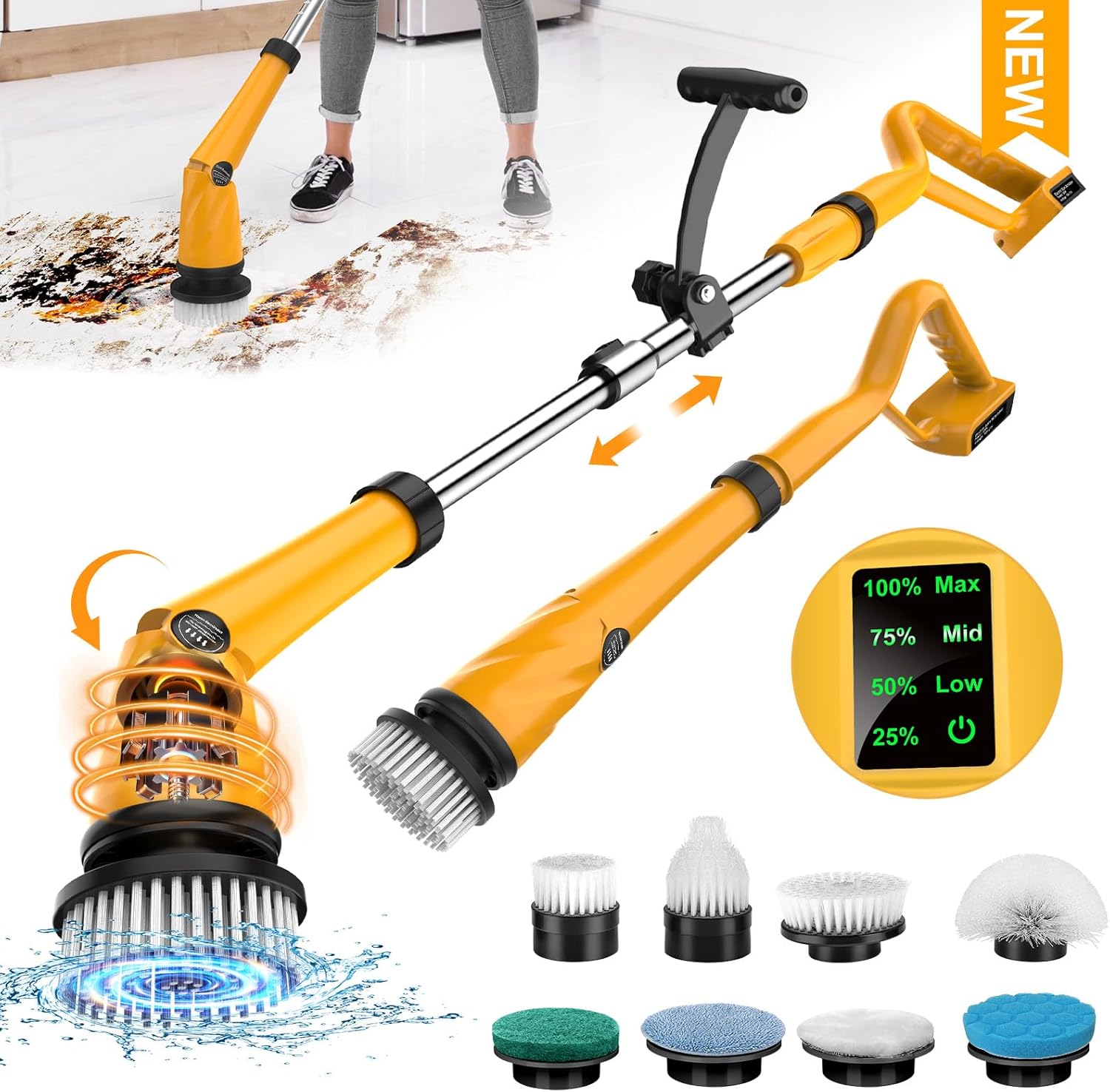Denqir 1500 RPM Electric Spin Scrubber for Dewalt 20V Battery