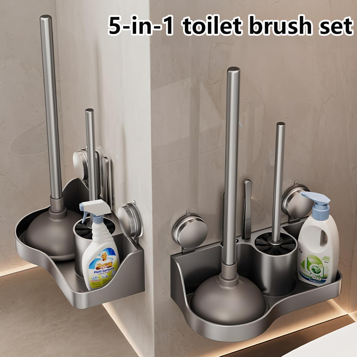 GHYFFF 5-in-1 Toilet Plunger and Brush Set