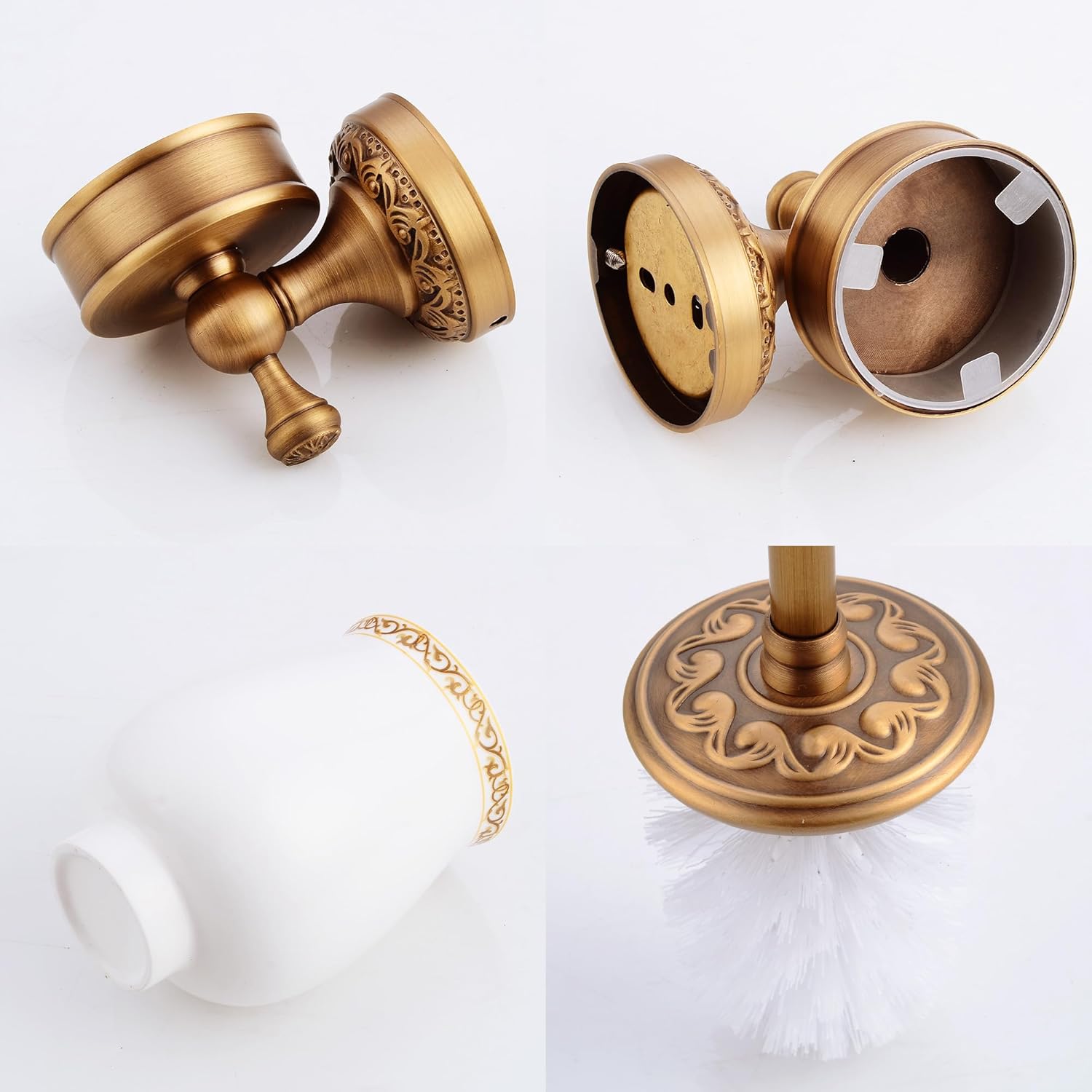 MOGFCT Wall Mounted Toilet Brush Holder Set in Antique Brass