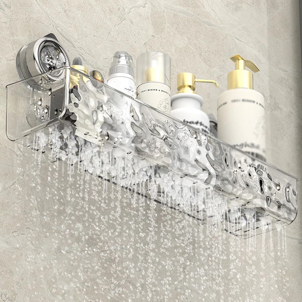 VSERM Clear Suction Cup Storage Shelf No Drill Bathroom Caddy 1pc Rectangle