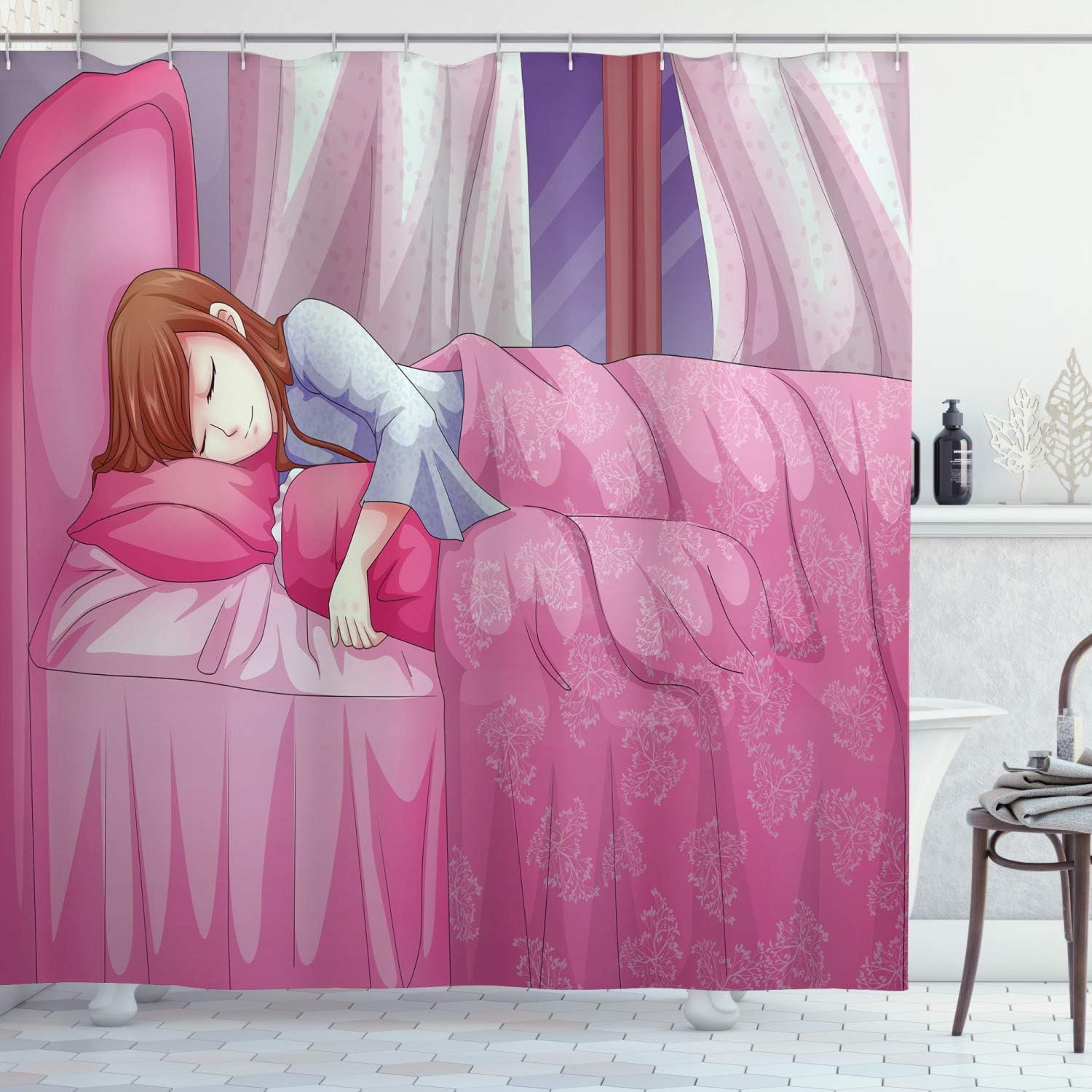 Ambesonne Anime Shower Curtain with 12 Hooks 69 W x 75 L Pink