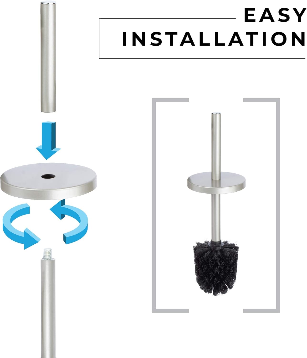 JS Jackson Supplies Sleek Toilet Brush with Metal Handle - Brushed Nickel