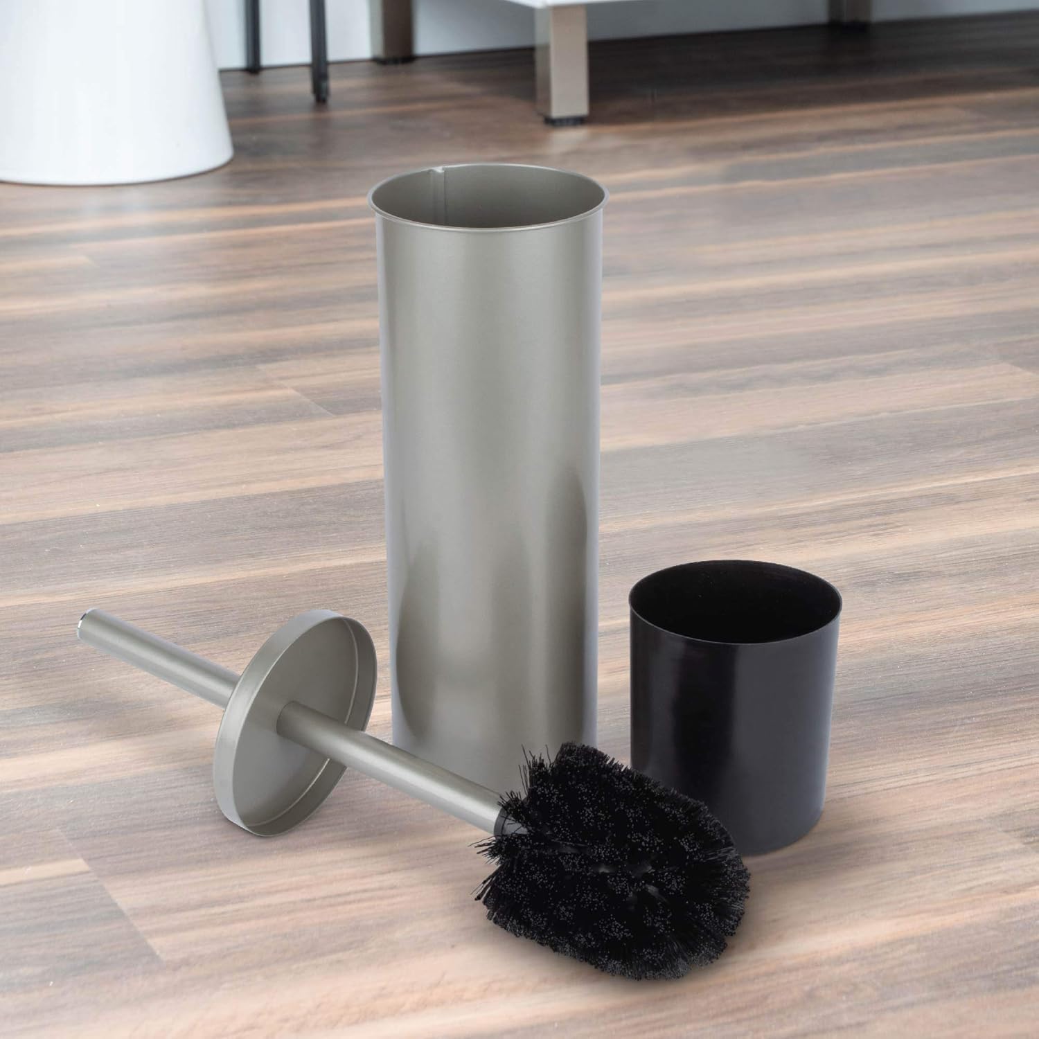 JS Jackson Supplies Sleek Toilet Brush with Metal Handle - Brushed Nickel