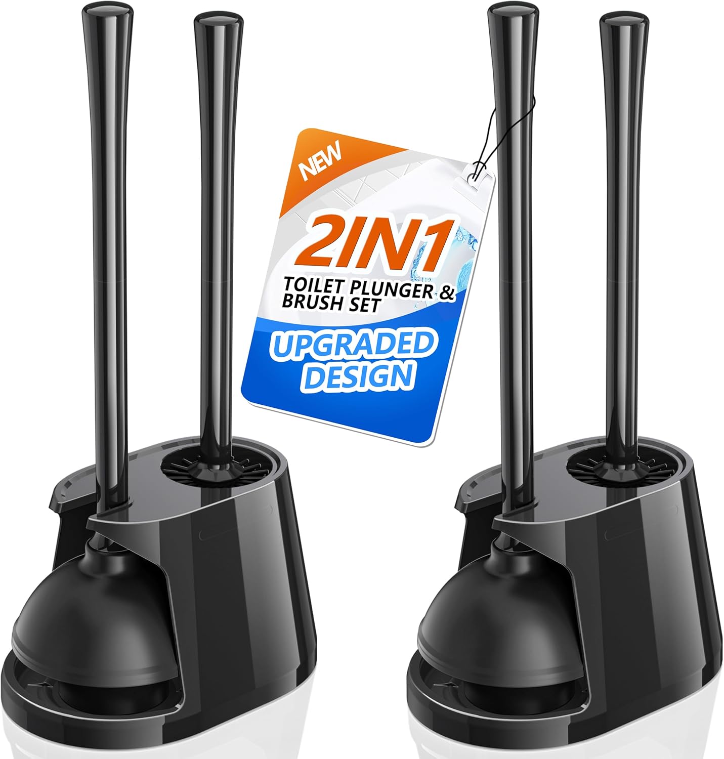 Trenti 2 Pack Toilet Plunger and Brush Set with Holder