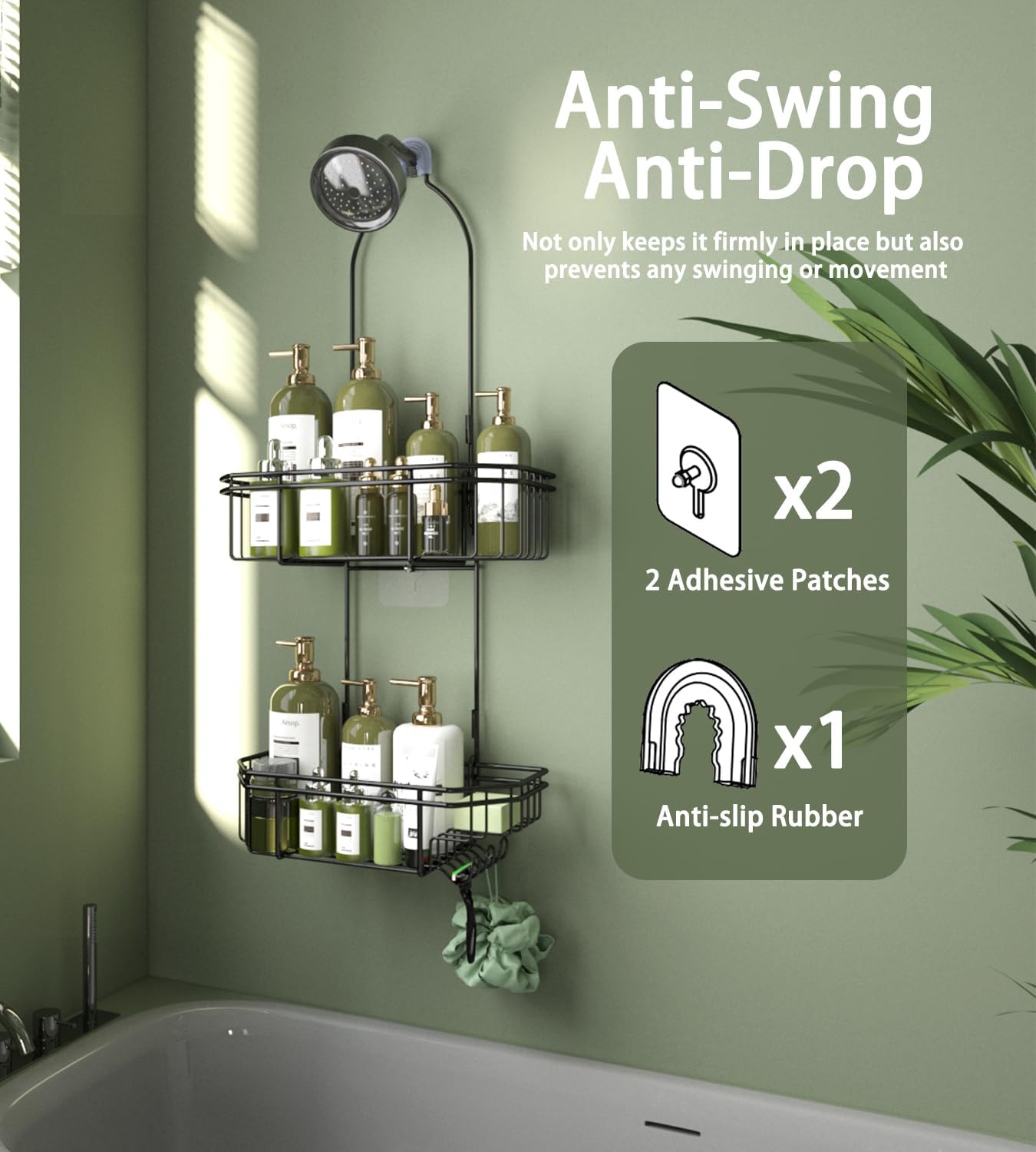 WXCGX Adjustable Hanging Shower Caddy with Hooks - Black