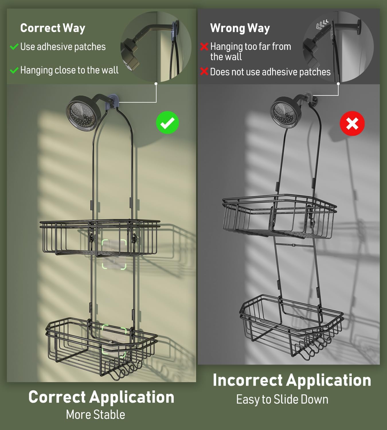 WXCGX Adjustable Hanging Shower Caddy with Hooks - Black