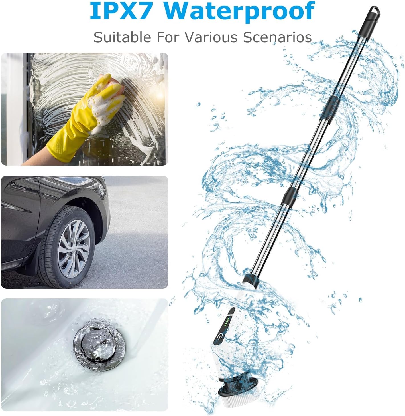 Cordless Telescopic Electric Toilet Brush with 8 Replaceable Heads