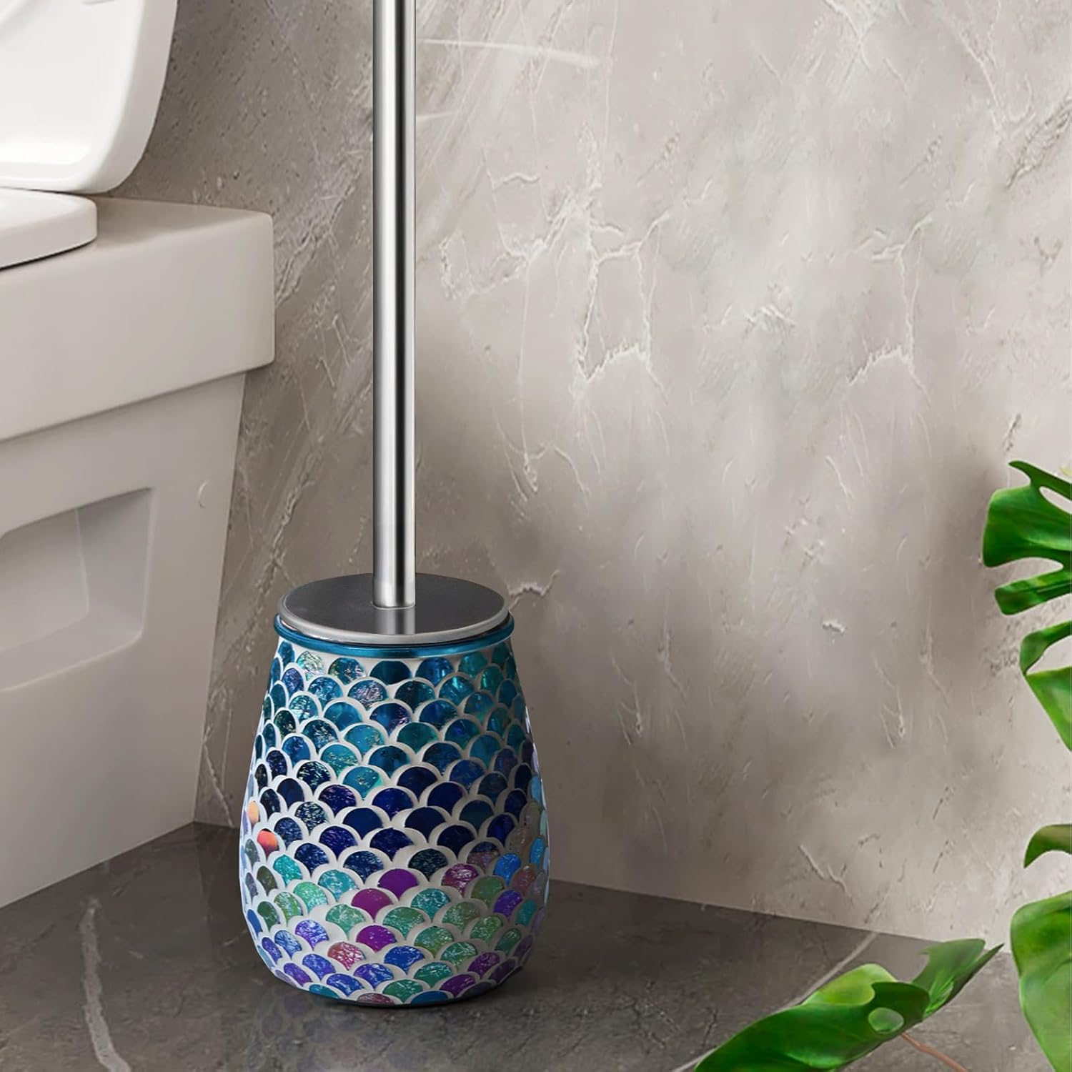 Modern Toilet Brush and Holder Set in Turquoise Green