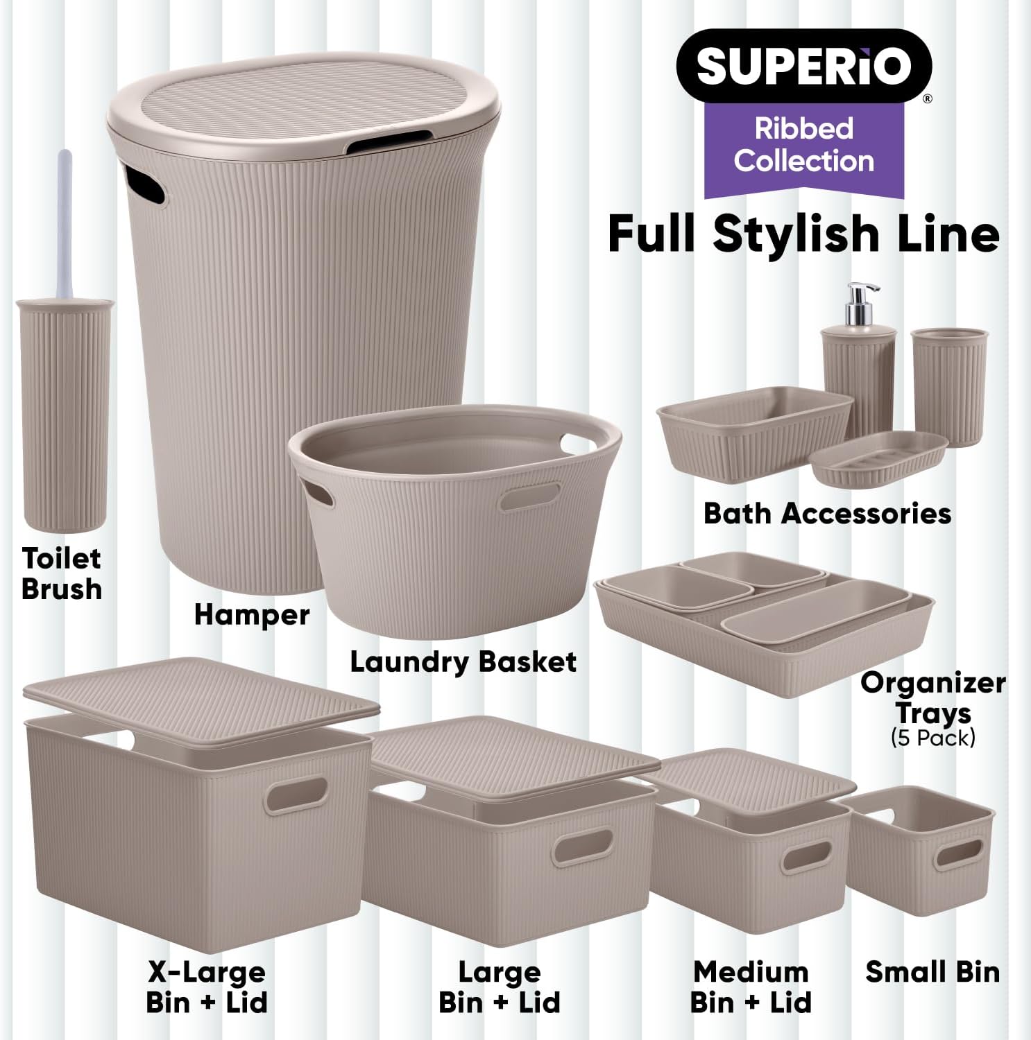 Superio Decorative Toilet Brush with Holder Set Taupe
