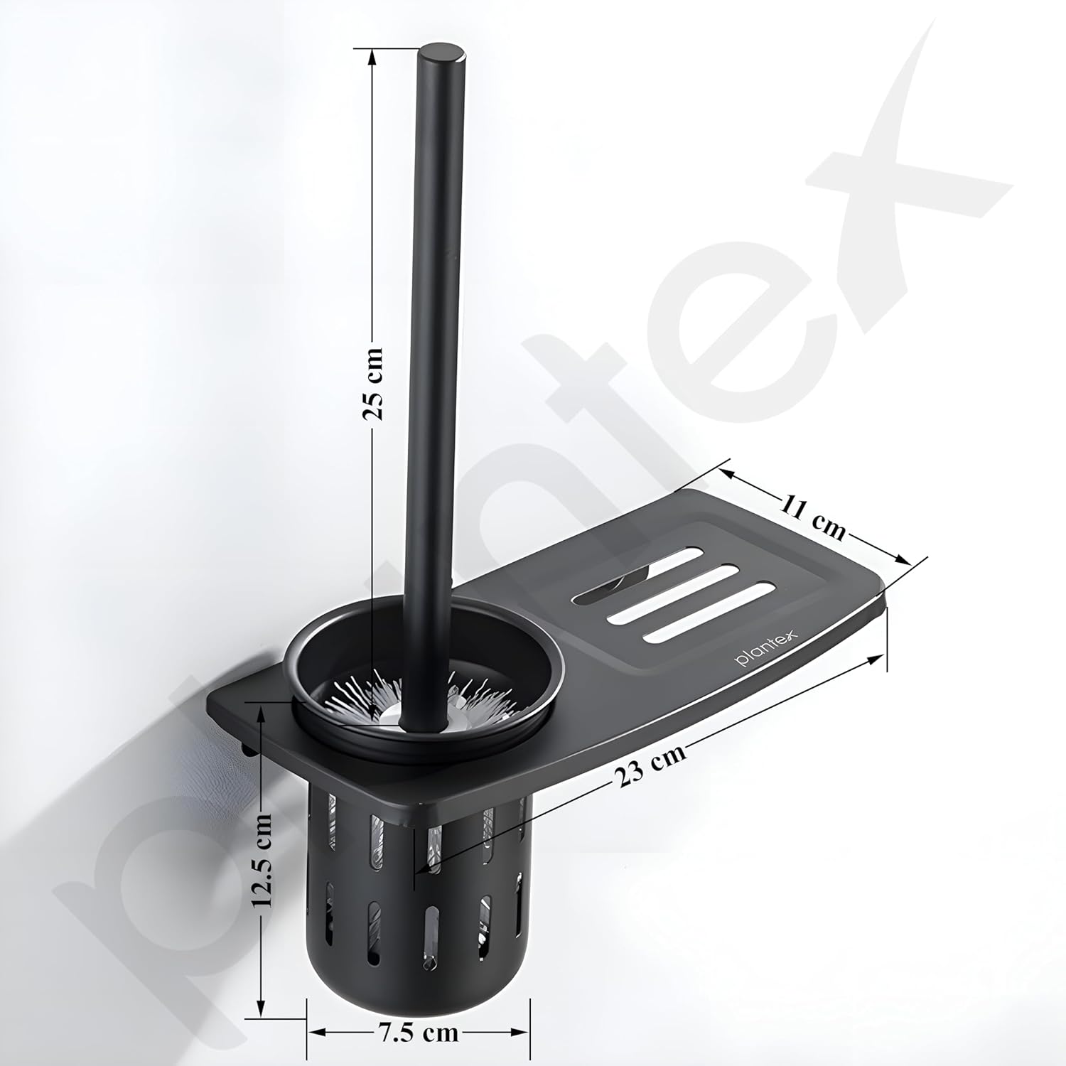 Plantex 2in1 Toilet Brush Holder with Shelf - Black Wall Mount 1