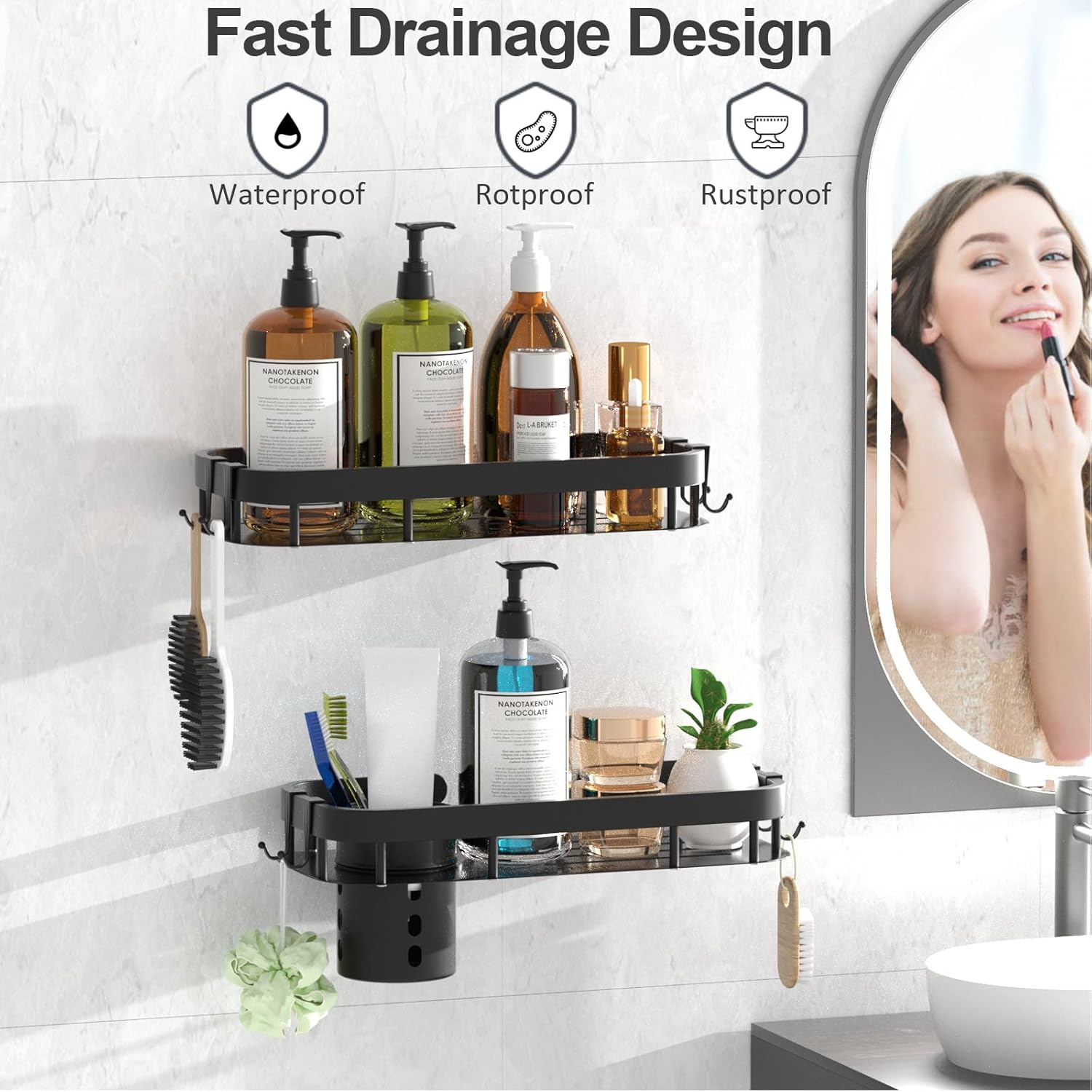 SAYUUM Adhesive Shower Caddy with 8 Hooks and Storage Cylinder 1