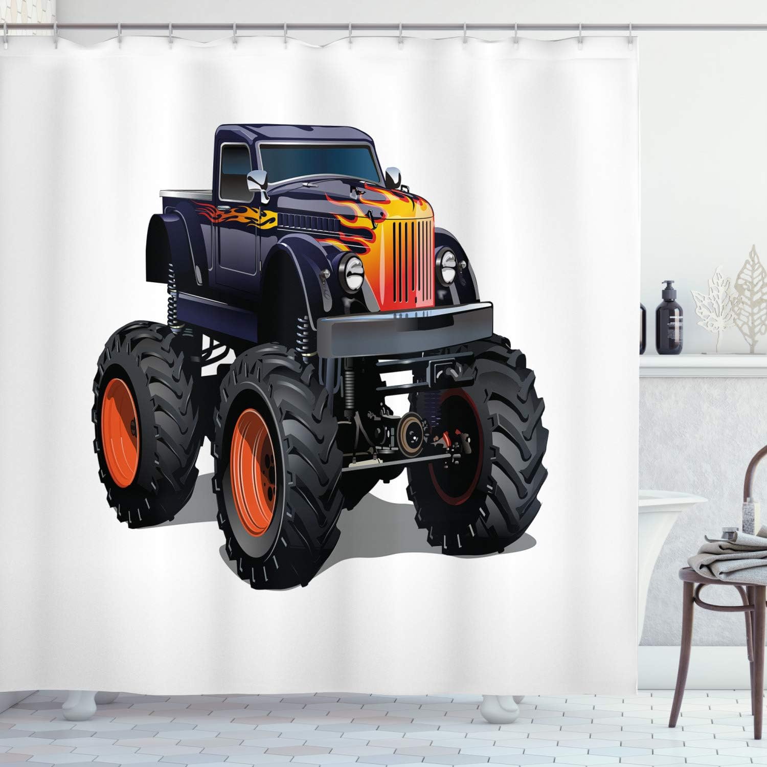 Ambesonne Truck Shower Curtain Set with Hooks - 69 x 75