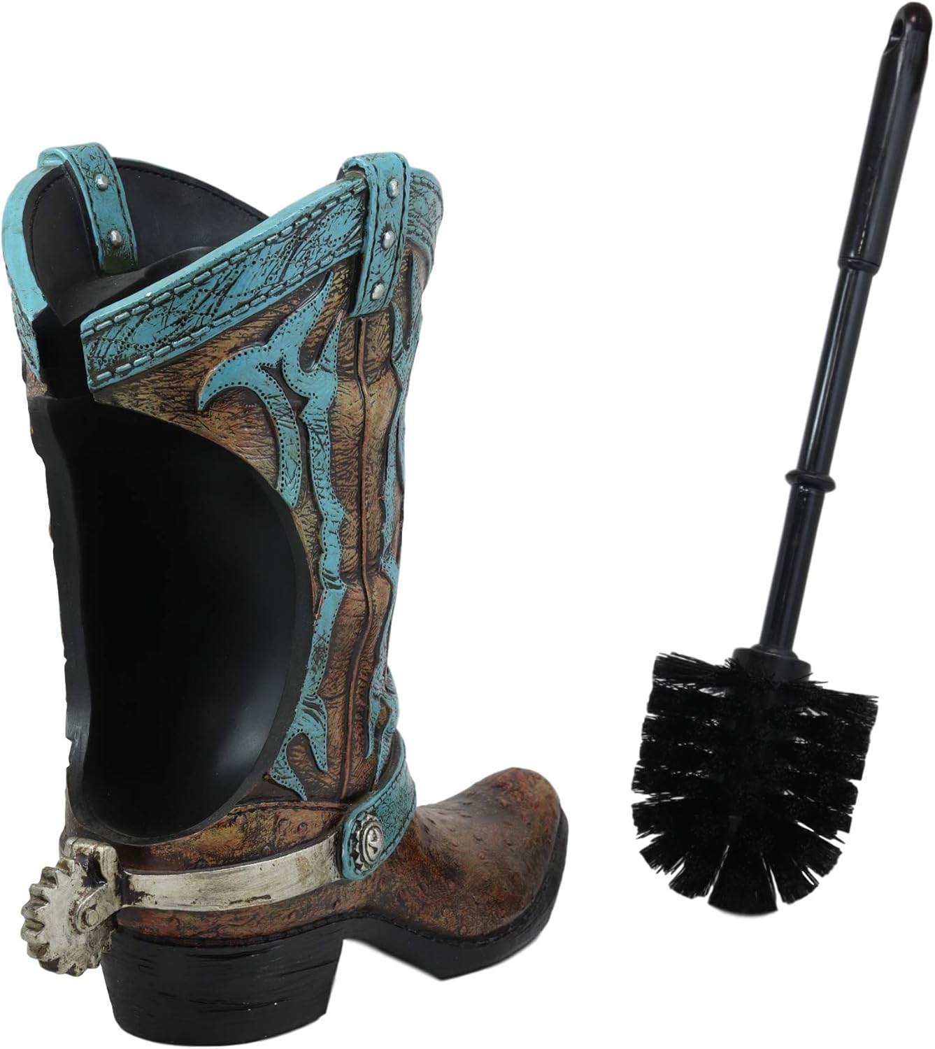 Ebros Rustic Western Cowboy Boot Toilet Brush Set 2 Piece