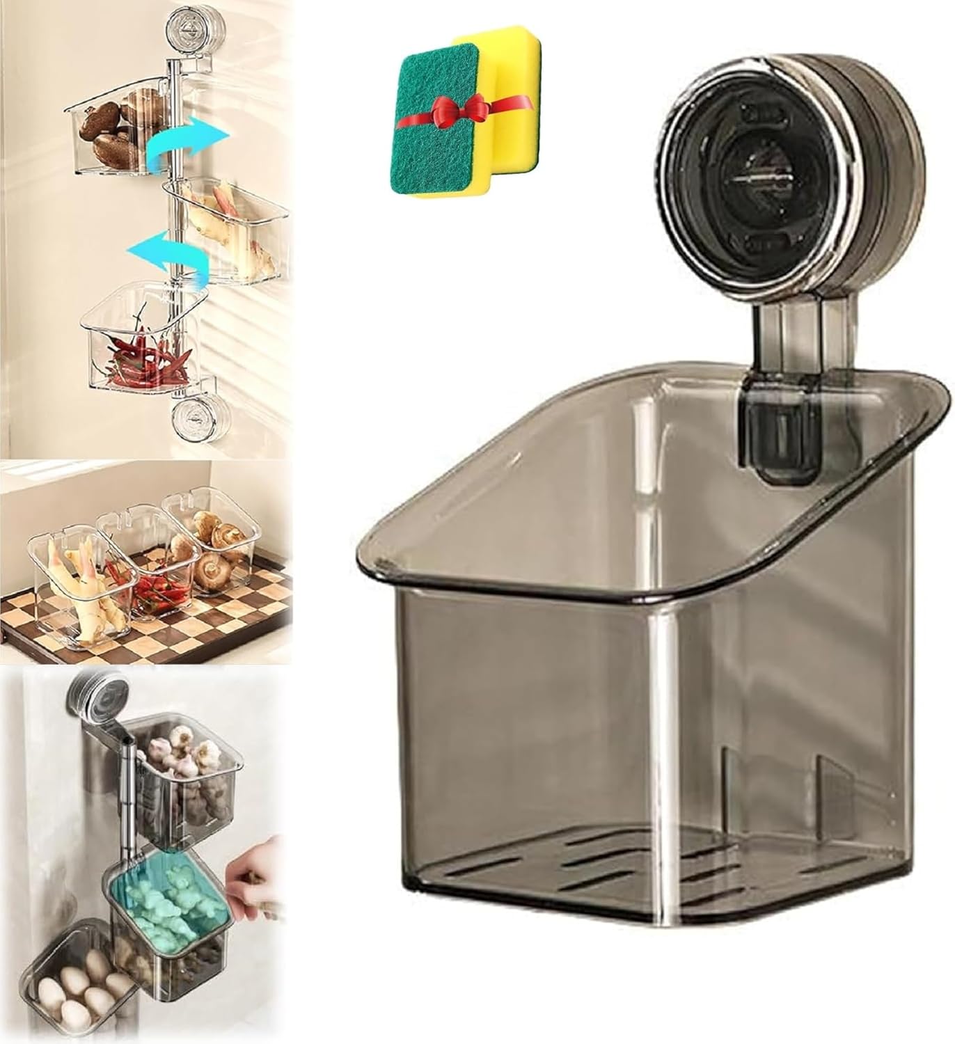 Suction Cup Rotating Storage Rack - Grey 1st Floor