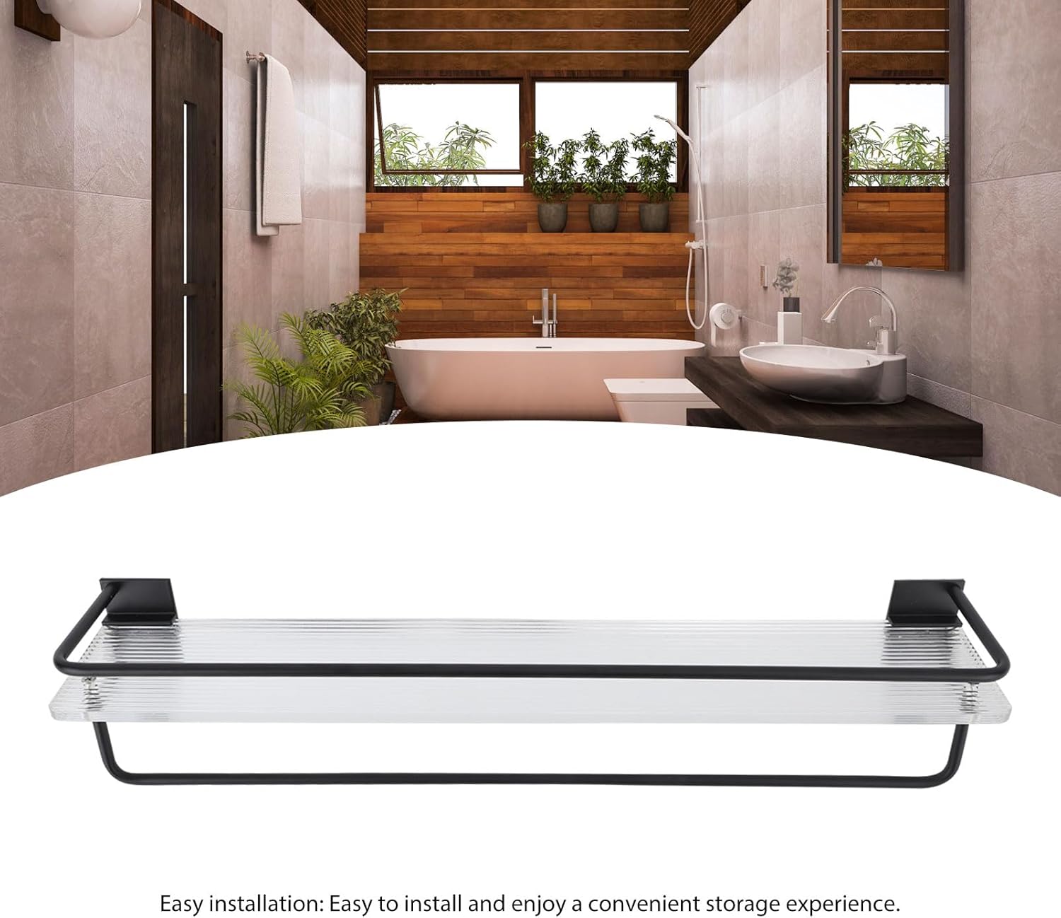 50Cm Wall Mount Shower Caddy with Towel Hanger and Acrylic Base