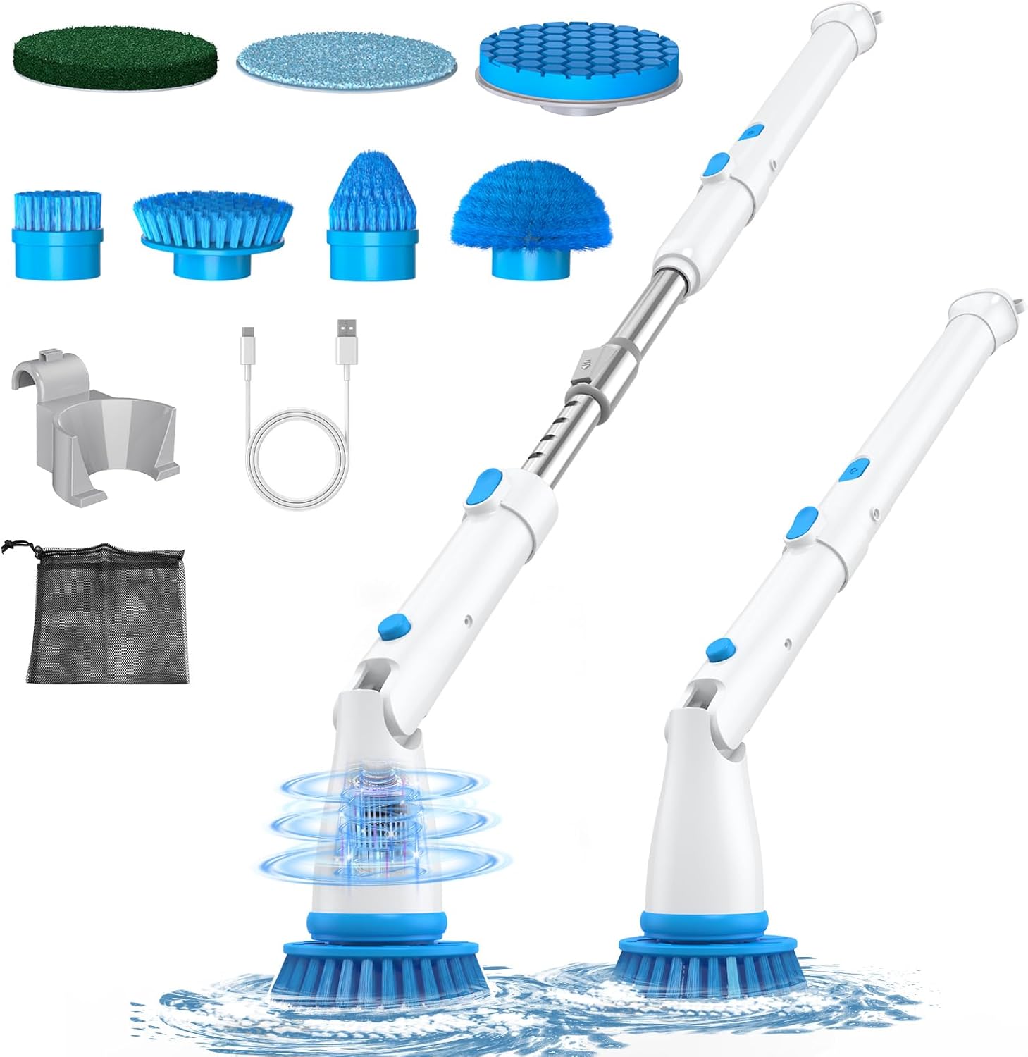 SIMWAL Electric Spin Scrubber with 7 Brush Heads and Extension Handle