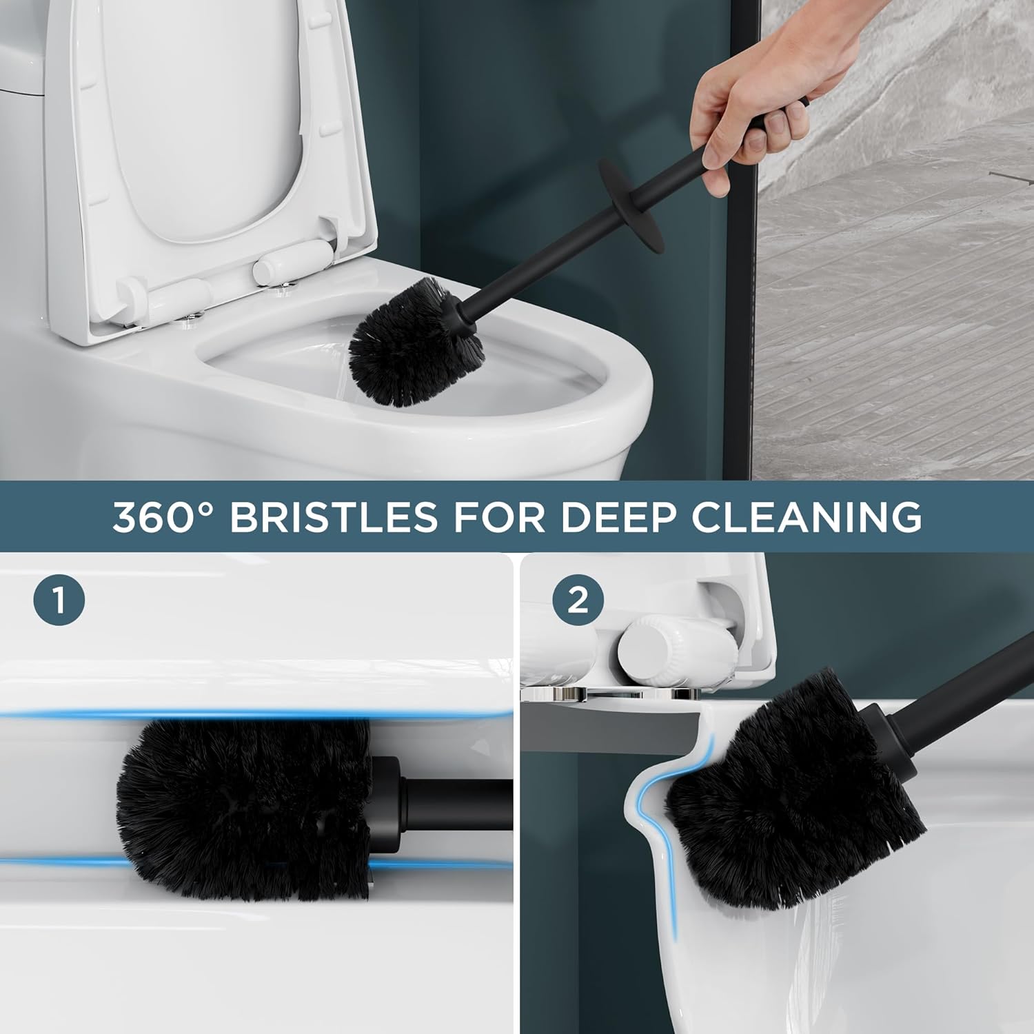 FORIOUS Toilet Brush and Holder Set with 304 Stainless Steel Base