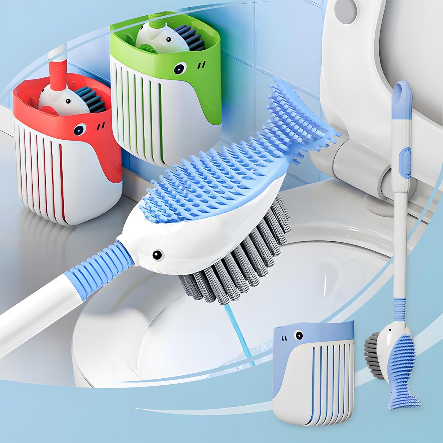 AGWIM Whale Design Suction Cup Toilet Brush Set Green